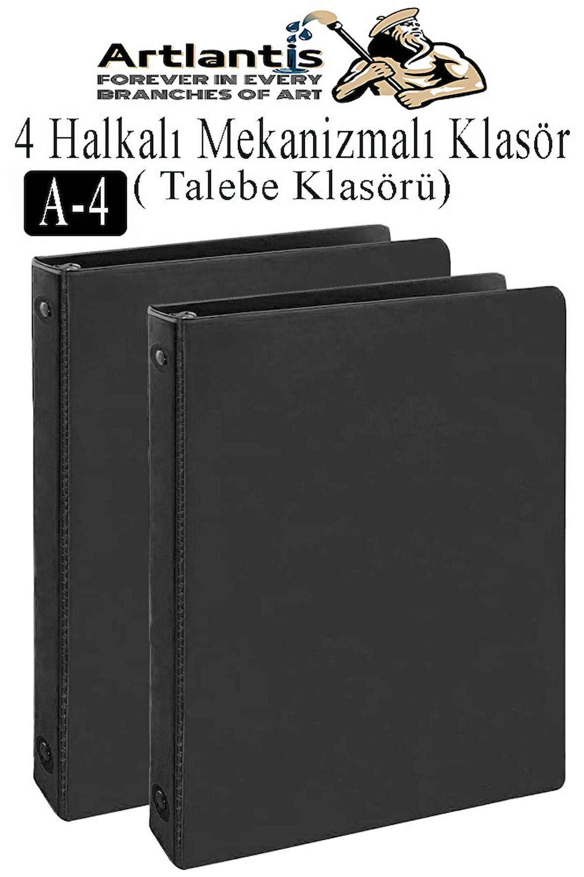 Siyah 4 Halkalı Klasör 2 Adet A4 PVC Öğrenci ve Ofis Tipi Evrak Sunum Klasörü İç Cepli Otomatik Mekanizmalı Büro Okul Arşivle