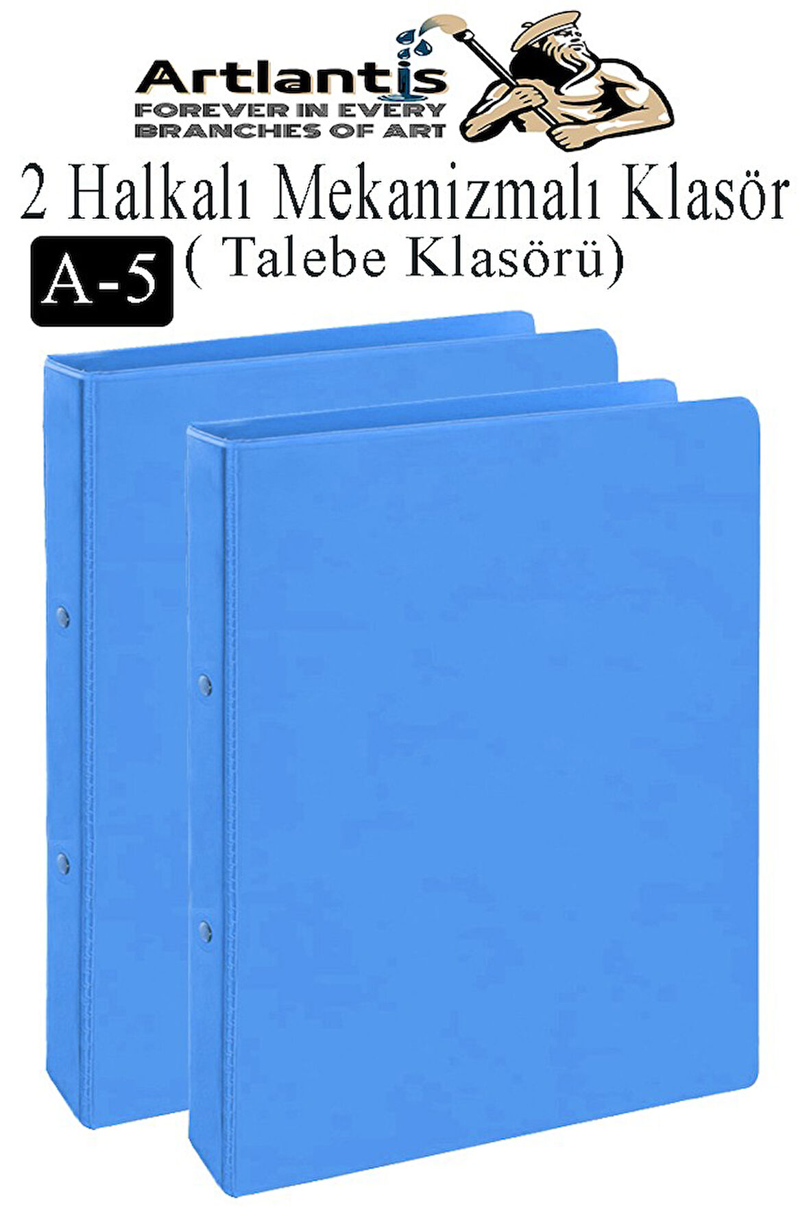Açık Mavi 2 Halkalı Klasör 2 Adet A5 PVC Öğrenci ve Ofis Tipi Evrak Sunum Talebe Büro Klasörü İç Cepli Otomatik Mekaniz