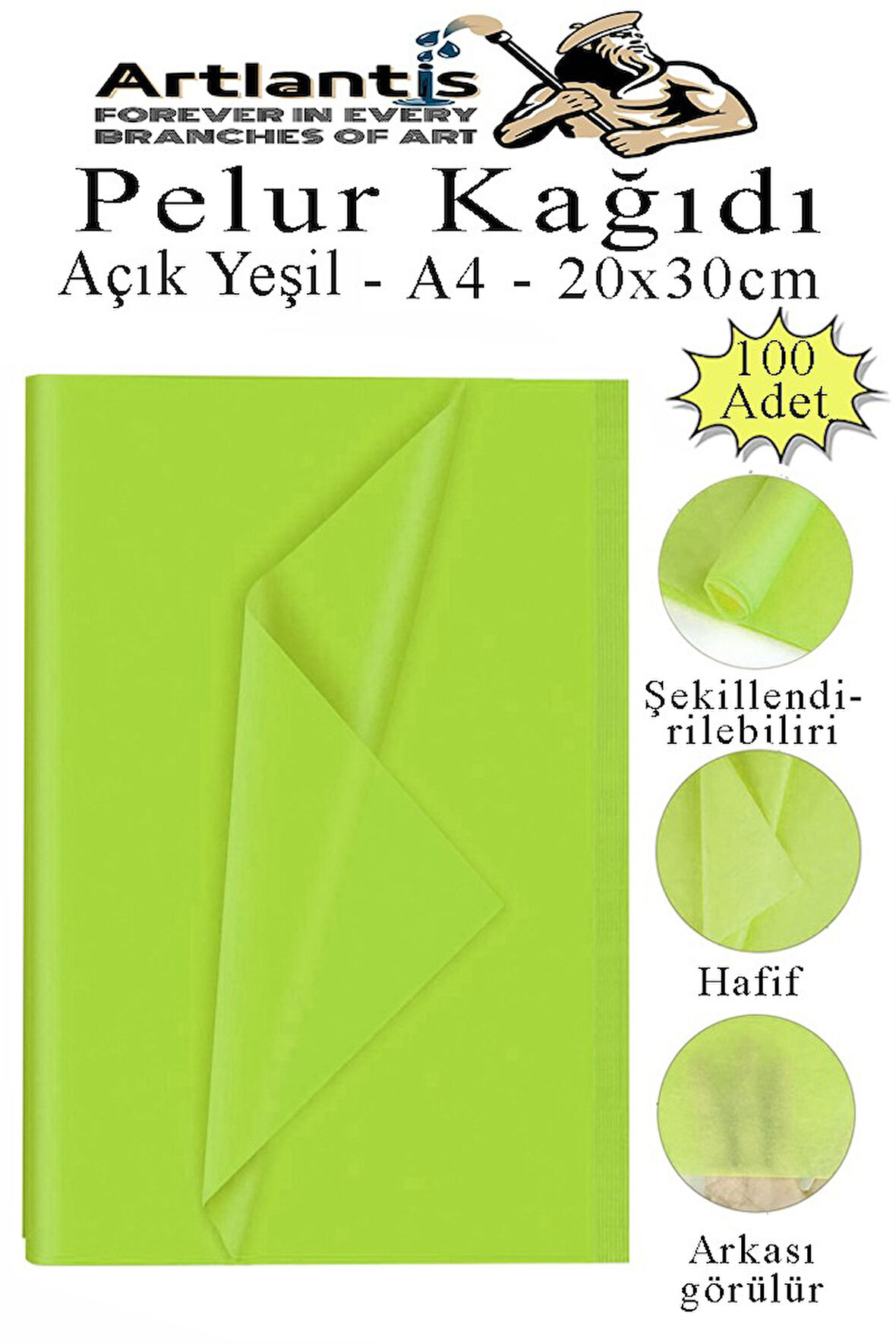 Açık Yeşil Pelur Kağıdı 100 lü 1 Pkt A4 Pelur Kagıt Moda Tasarım Tekstil Hediye Paktleme Ambalaj Kağıdı Parti Doğum Günü