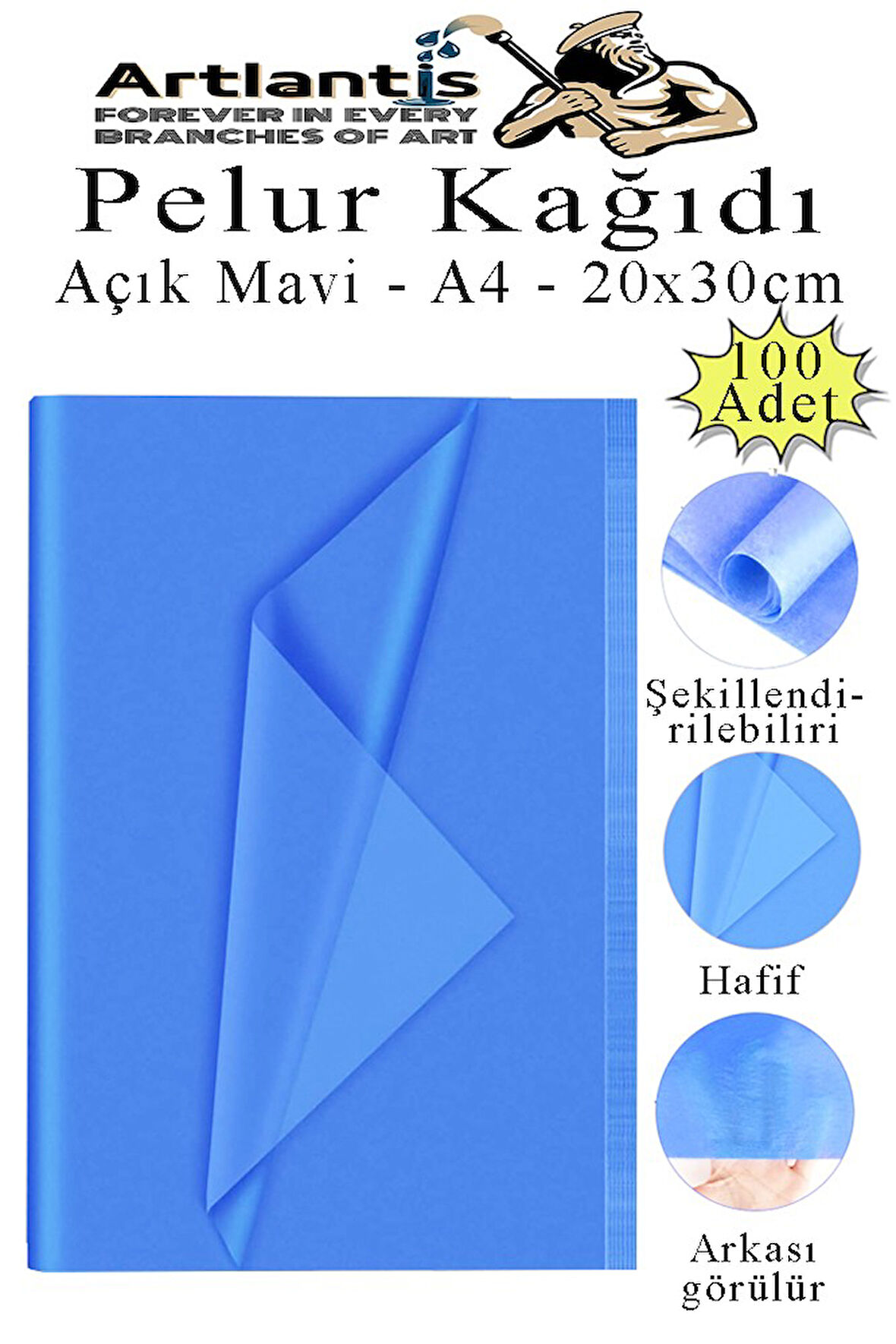 Açık Mavi Pelur Kağıdı 100 lü 1 Pkt A4 Pelur Kagıt Moda Tasarım Tekstil Hediye Paketleme Ambalaj Kağıdı Parti Doğum Günü