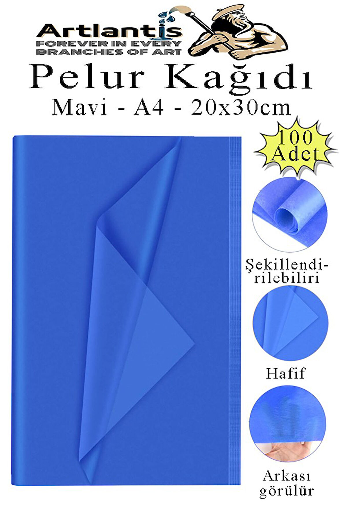 Mavi Pelur Kağıdı 100 lü 1 Pkt A4 Pelur Kagıt Moda Tasarım Tekstil Hediye Pketleme Ambalaj Kağıdı Parti Doğum Günü