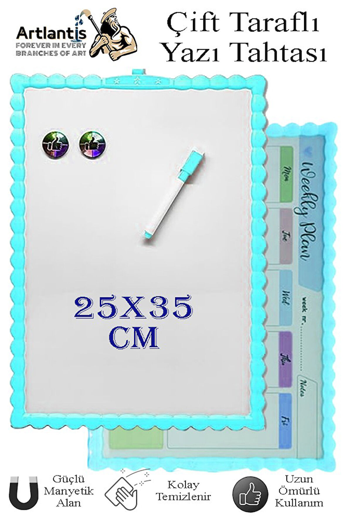 Manyetik Çift Taraflı Yazı Tahtası Renkli 25x35 cm 1 Adet Çocuklar için Silinebilir Mıknatıslı Yazı Tahtası Plastik