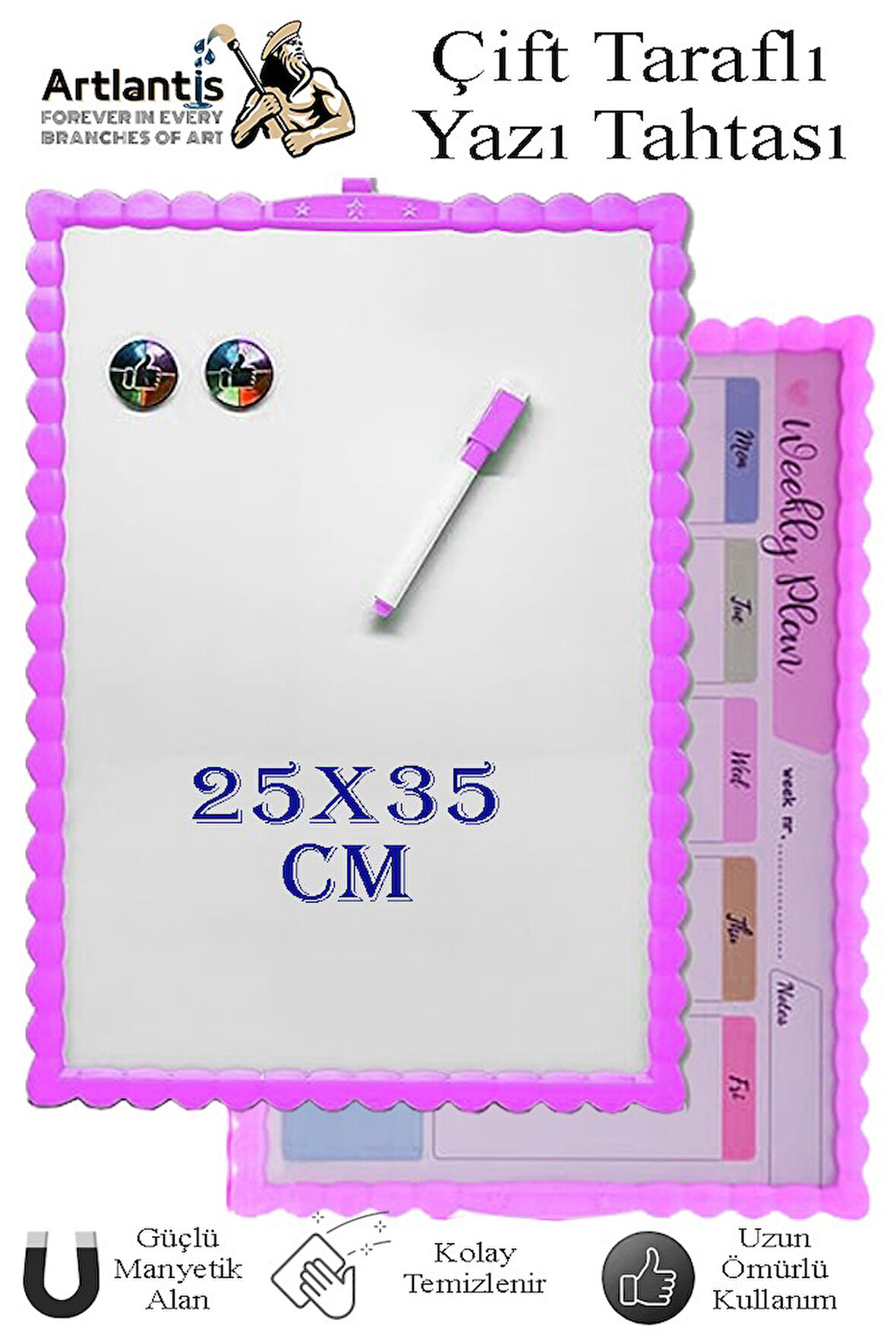 Manyetik Çift Taraflı Yazı Tahtası Renkli 25x35 cm 1 Adet Çocuklar için Silinebilir Mıknatıslı Yazı Tahtası Plastik