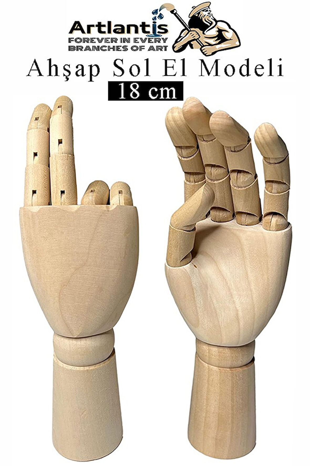 Ahşap Sol El Modeli 18 cm 1 Adet Sol El Maketi Çoçuk Ahşap Manken Sol El Parmak Model Hareketli Esnek Eskiz Çizim Boyama