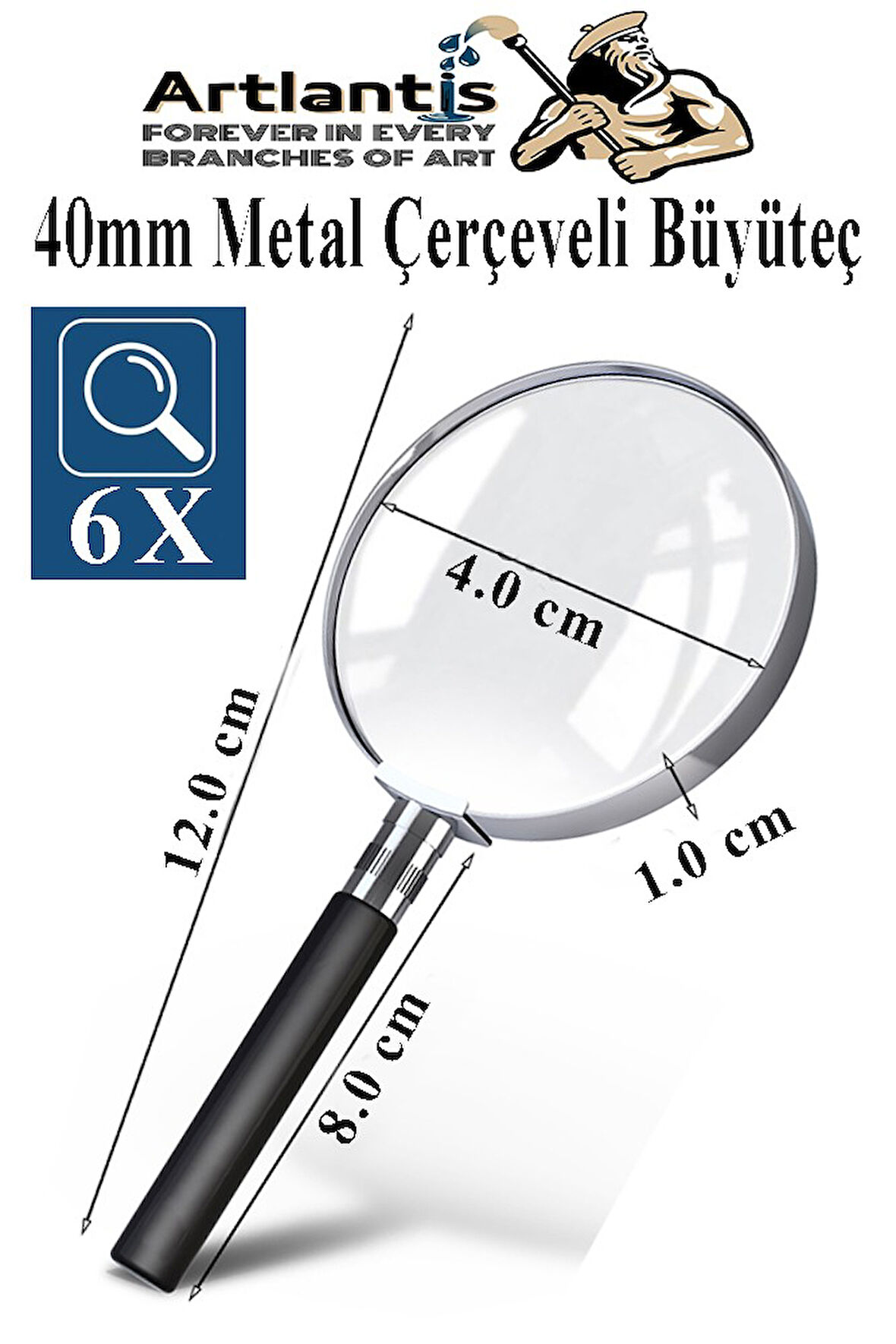 Metal Büyüteç 40 mm 1 Adet 6x Plastik Sap Çerçeveli 4 cm Büyüteç Merçek Okul Büro Ofis Krom Kaplama Büyüteç