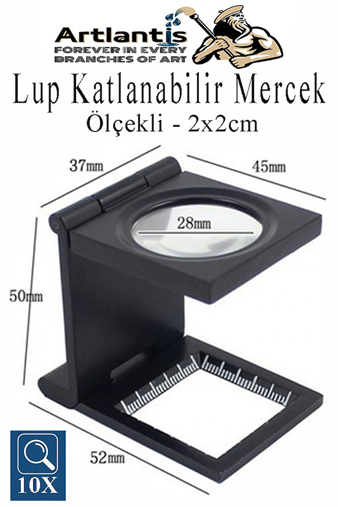 Lup Büyüteç Mercek 2x2 cm 1 Adet 10X Büyütmeli Plastik Katlamalı Lup Optik Mercek Tekstil Kumaş İplik Katlanabilir