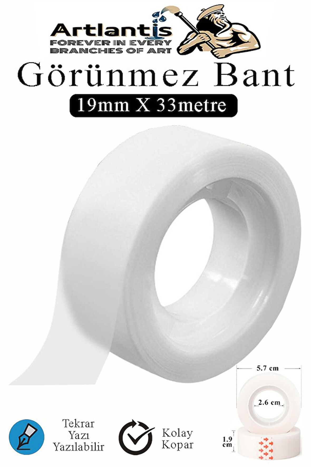 Görünmez Bant 19x33 Metre 1 Adet Şeffaf Görünmez Bant Aydınger Yazılabilir Mat Bant Büro Bandı Selefon Bant