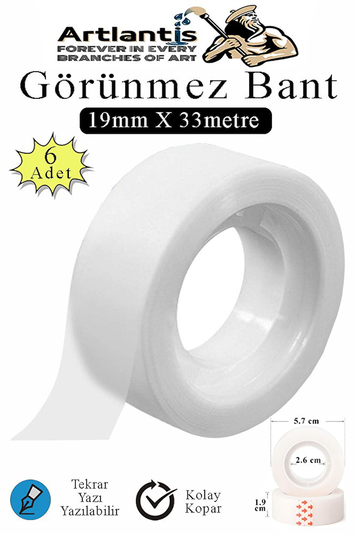 Görünmez Bant 19x33 Metre 6 Adet Şeffaf Görünmez Bant Aydınger Yazılabilir Mat Bant Büro Bandı Selefon Bant