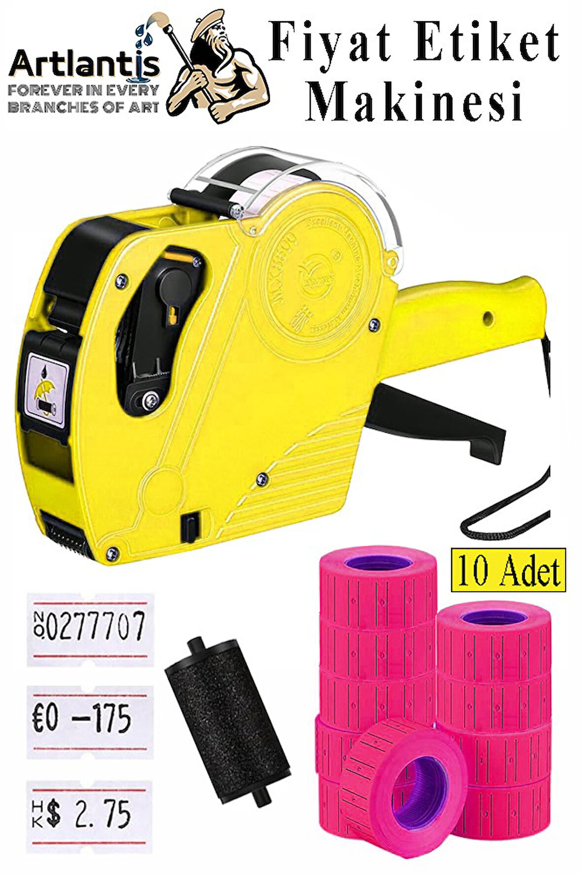 Etiket Makinesi Sarı 1 Adet Pembe Fiyat Etiketi 10 Rulo Sekiz Haneli Fiyat Etiketi Makinesi Lira Dolar Euro Dayanıklı
