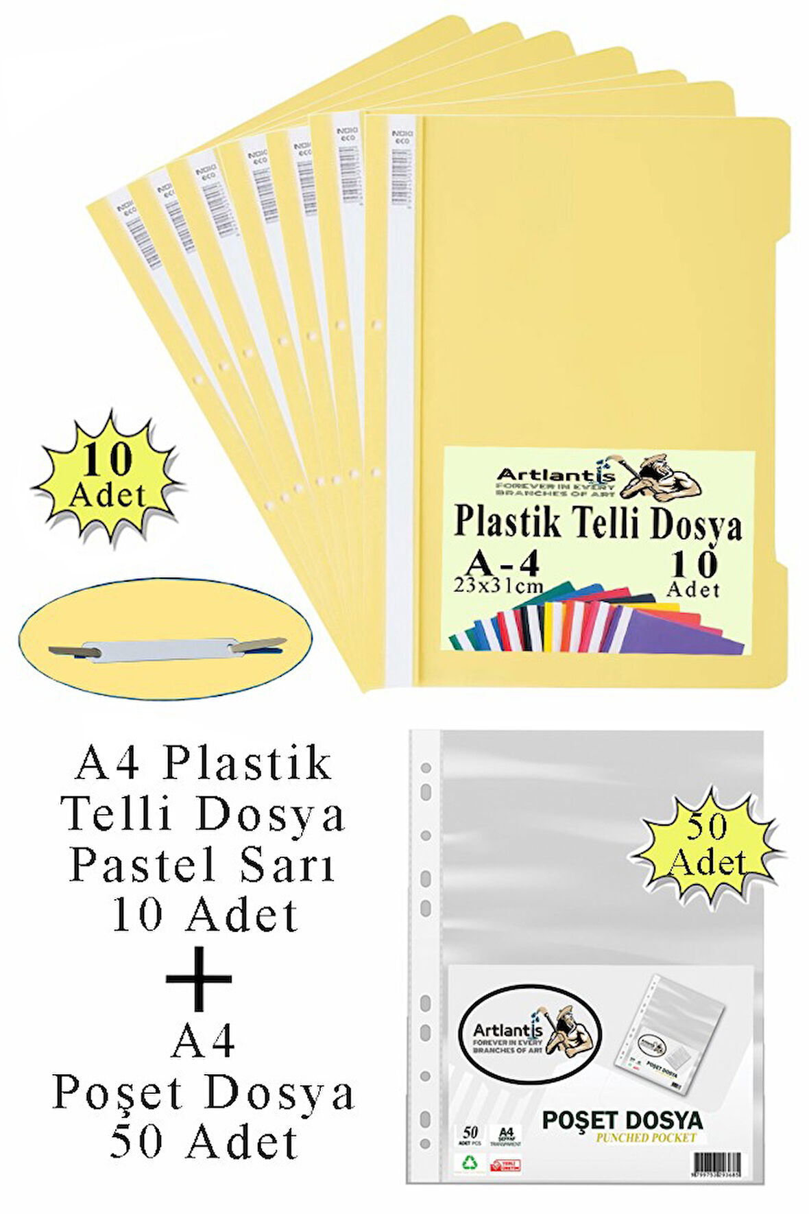 Telli Dosya Plastik A4 10 lu ve Poşet Dosya 50 li 1 Paket Ekonomik Kaliteli Şeffaf Kapak Telli Dosya Okul Büro Ofis