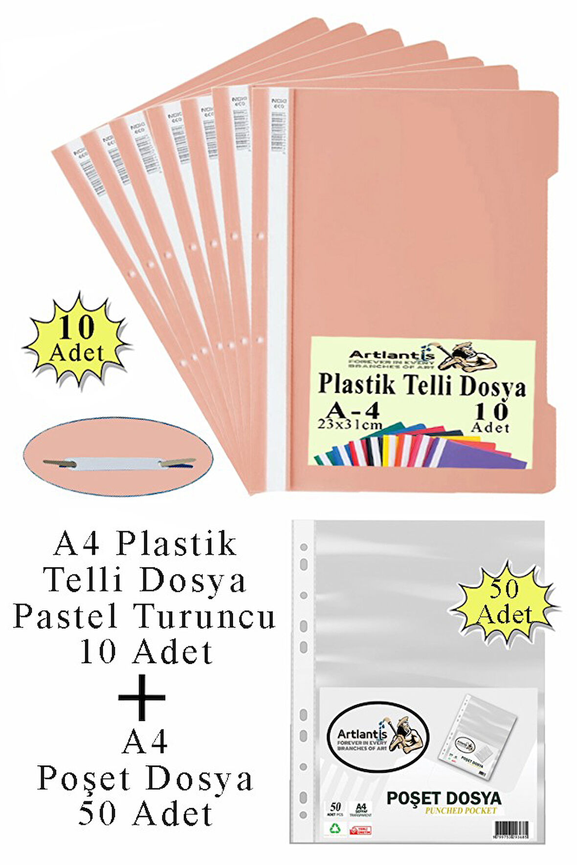 Telli Dosya Plastik A4 10 lu ve Poşet Dosya 50 li 1 Paket Ekonomik Kaliteli Şeffaf Kapak Telli Dosya Okul Büro Ofis