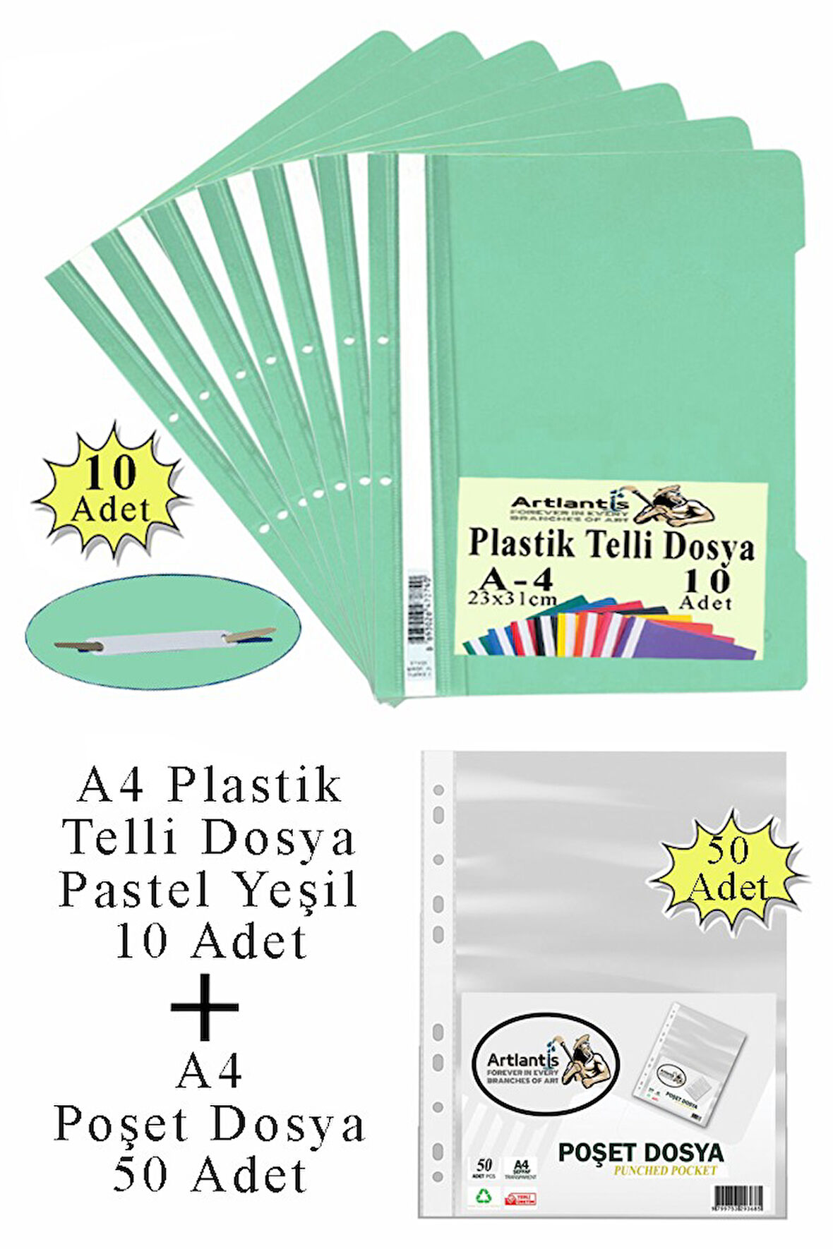 Telli Dosya Plastik A4 10 lu ve Poşet Dosya 50 li 1 Paket Ekonomik Kaliteli Şeffaf Kapak Telli Dosya Okul Büro Ofis