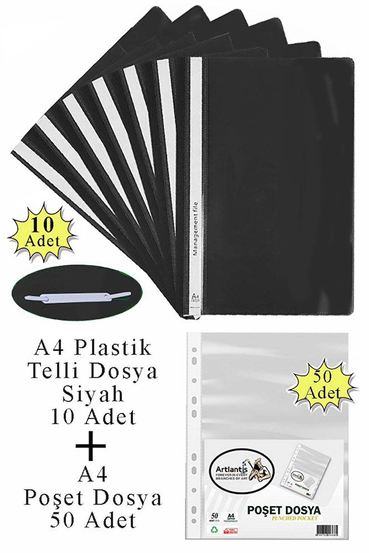 Telli Dosya Plastik A4 10 lu ve Poşet Dosya 50 li 1 Paket Ekonomik Kaliteli Şeffaf Kapak Telli Dosya Okul Büro Ofis