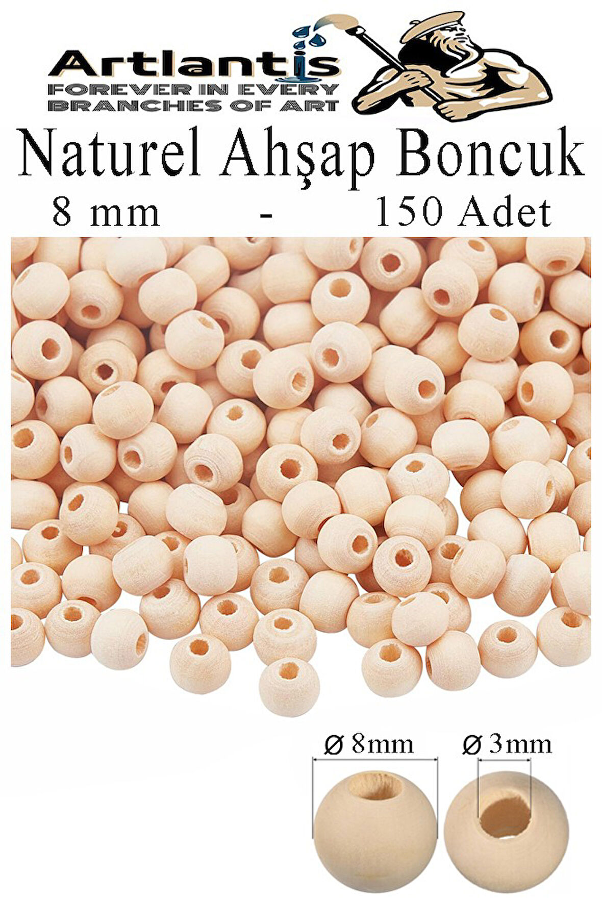 Naturel Ahşap Boncuk 8mm 150 li 1 Paket Ham Boyanabilir Ahşap Yuvarlak Doğal Boncuklar Takı Tasarım Ektinlik Kreş Okul