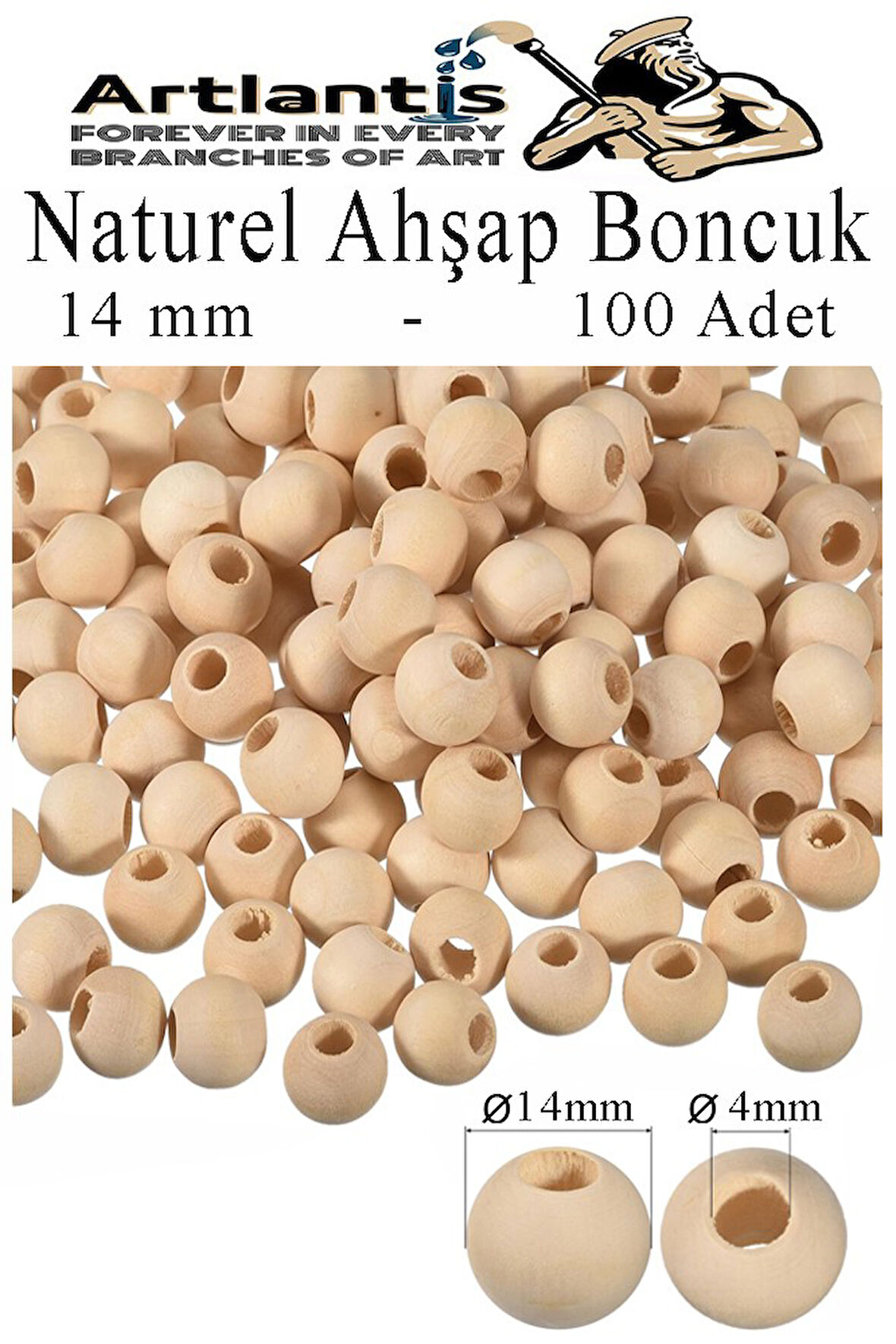 Naturel Ahşap Boncuk 14mm 100 lü 1 Paket Ham Boyanabilir Ahşap Yuvarlak Doğal Boncuklar Takı Tasarım Ektinlik Kreş Okul