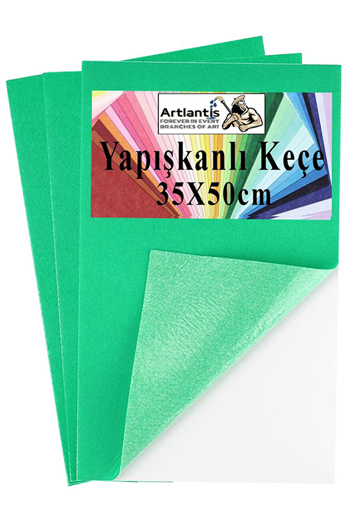 Açık Yeşil Yapışkanlı Keçe 35x50 cm 3 Adet 2.0 mm Kendinden Yapışkanlı Renkli Hobi Keçesi Elişi Keçe Kumaşı Anasınıfı