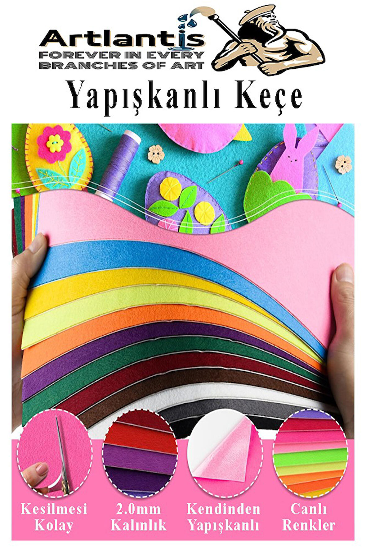 Fuşya Yapışkanlı Keçe 50x70 cm 3 Adet 2.0 mm Kendinden Yapışkanlı Renkli Hobi Keçesi Elişi Keçe Kumaşı Anasınıfı