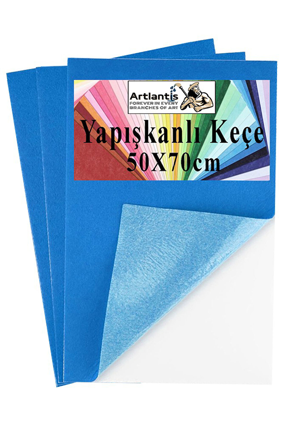 Mavi Yapışkanlı Keçe 50x70 cm 3 Adet 2.0 mm Kendinden Yapışkanlı Renkli Hobi Keçesi Elişi Keçe Kumaşı Anasınıfı