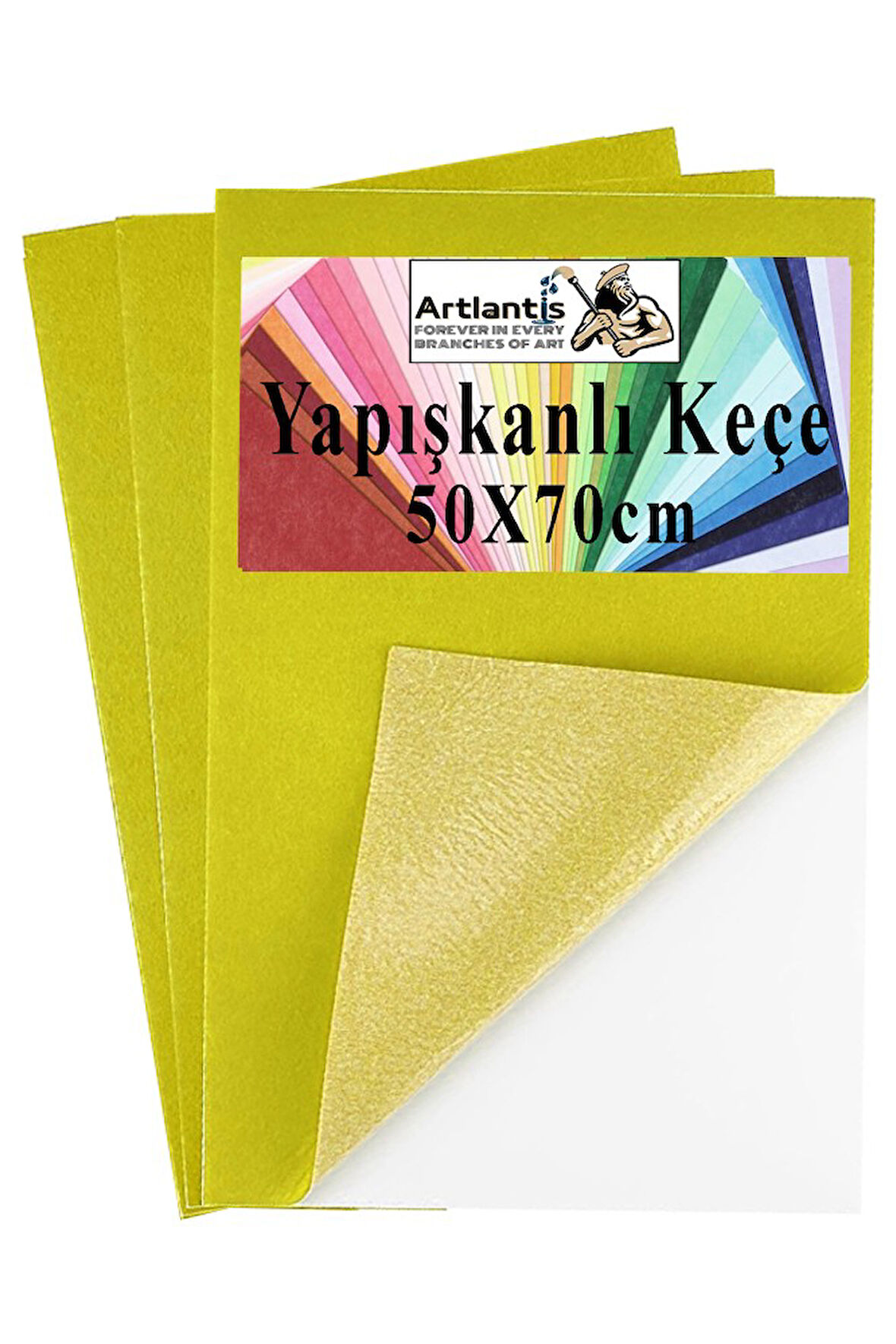 Sarı Yapışkanlı Keçe 50x70 cm 3 Adet 2.0 mm Kendinden Yapışkanlı Renkli Hobi Keçesi Elişi Keçe Kumaşı Anasınıfı