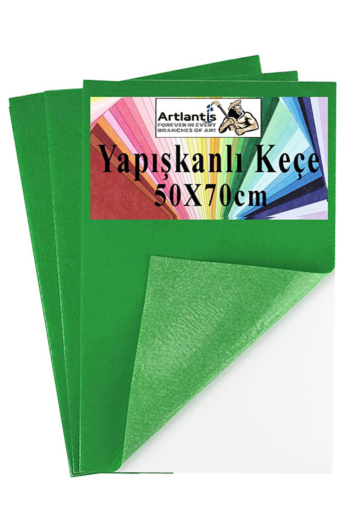 Yeşil Yapışkanlı Keçe 50x70 cm 3 Adet 2.0 mm Kendinden Yapışkanlı Renkli Hobi Keçesi Elişi Keçe Kumaşı Anasınıfı
