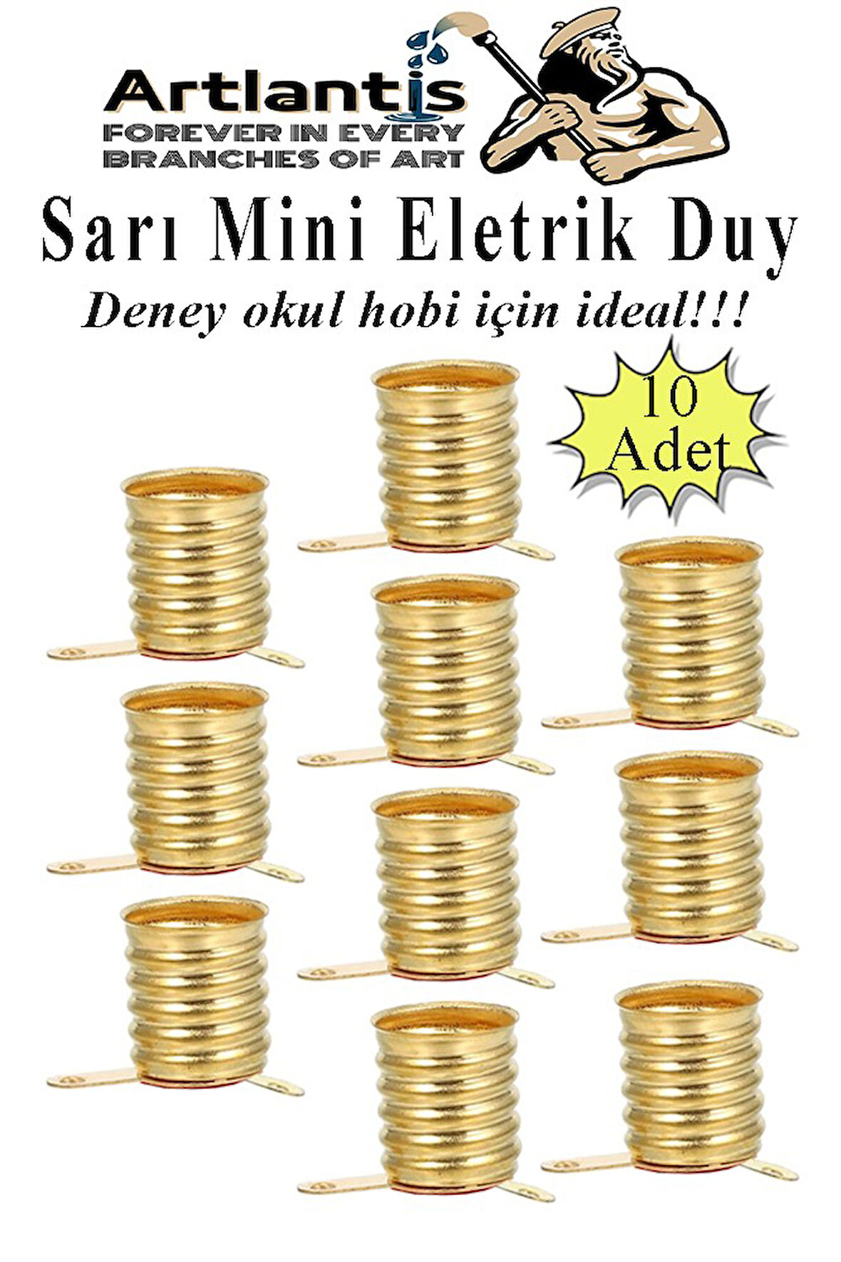 Altı Sarı Mini Duy 10 Adet Deney Duyu Proje İçin Küçük Ampul Yuvası Minyonet Duy Okul Sınıf Elektrik Devre Deney Duyusu