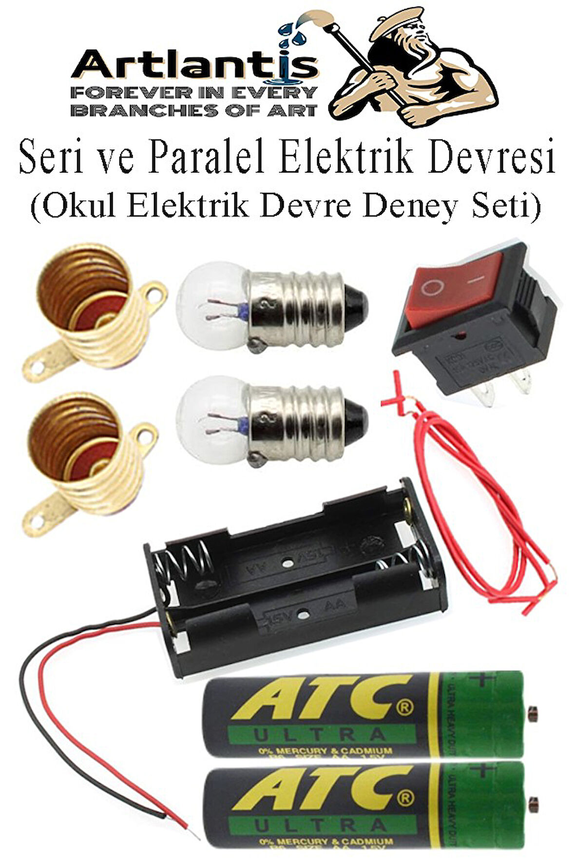 Seri ve Paralel Basit Elektrik Devresi 1 Paket Deney Seti Sarı Mini Duy 2 Adet Mini Ampul 2 Adet Anahtar İş Eğitimi Seti