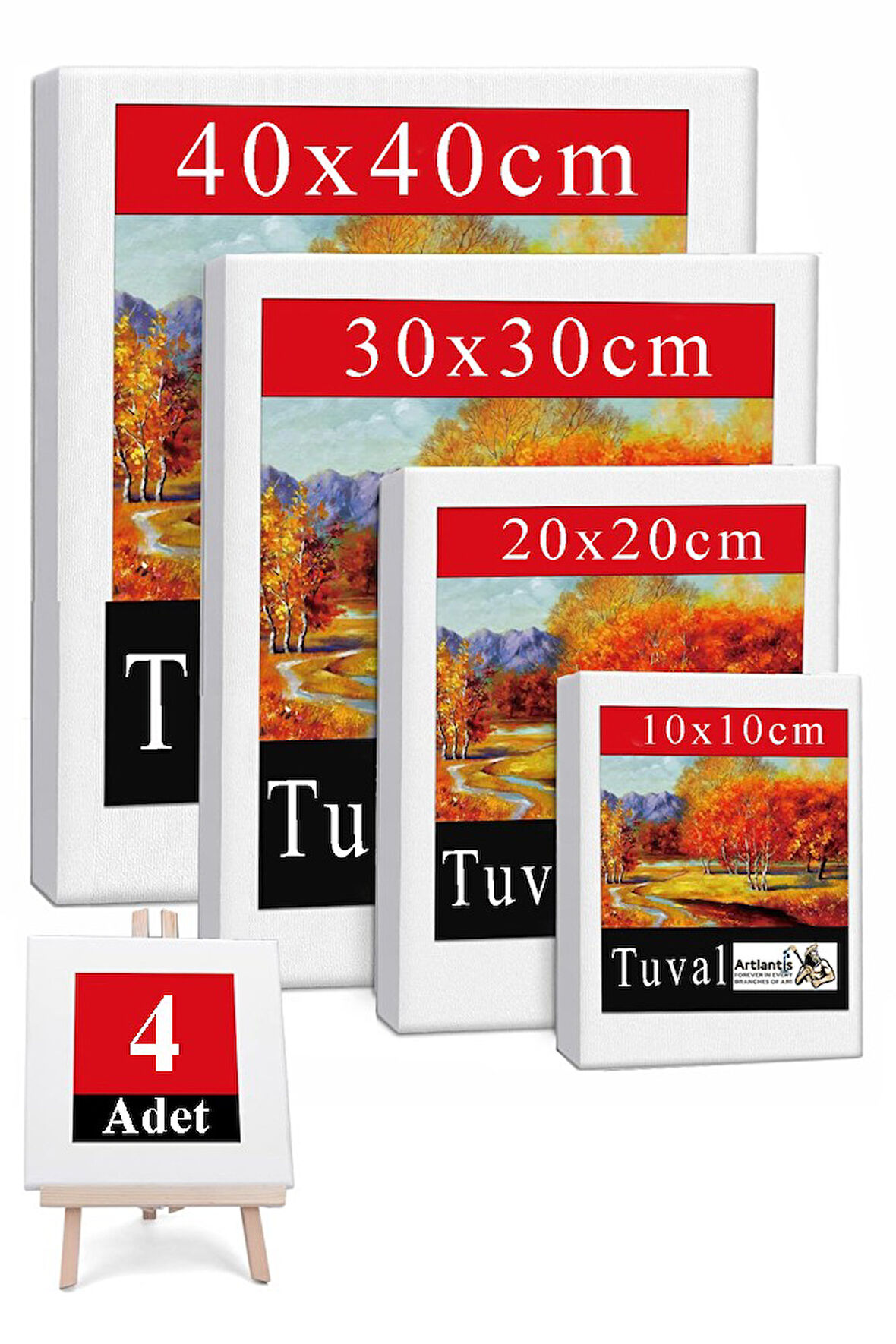 Kare Tuval 4 Adet 10x10 20x20 30x30 40x40 cm Boş Tuval Tablo Arkadan Zımbalı Resim Tuvali Akrilik Boya Yağlı Boya Sanat