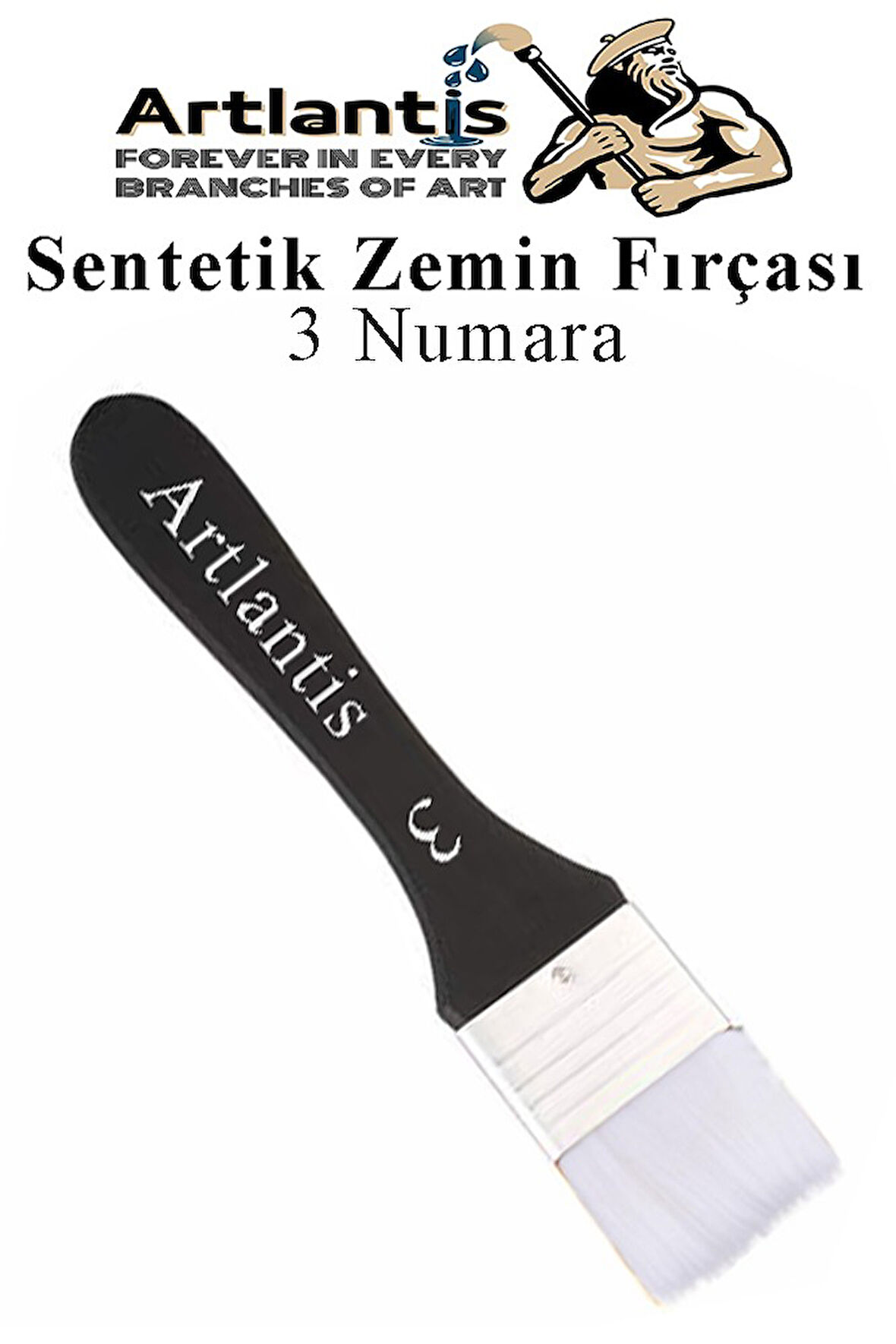 Zemin Fırçası 3 Numara 1 Adet Siyah Saplı Beyaz Fırça Kıllı Sentetik İpek Uçlu Kıl Akrilik Guaj Yağlı Boya Fırçası Zemin