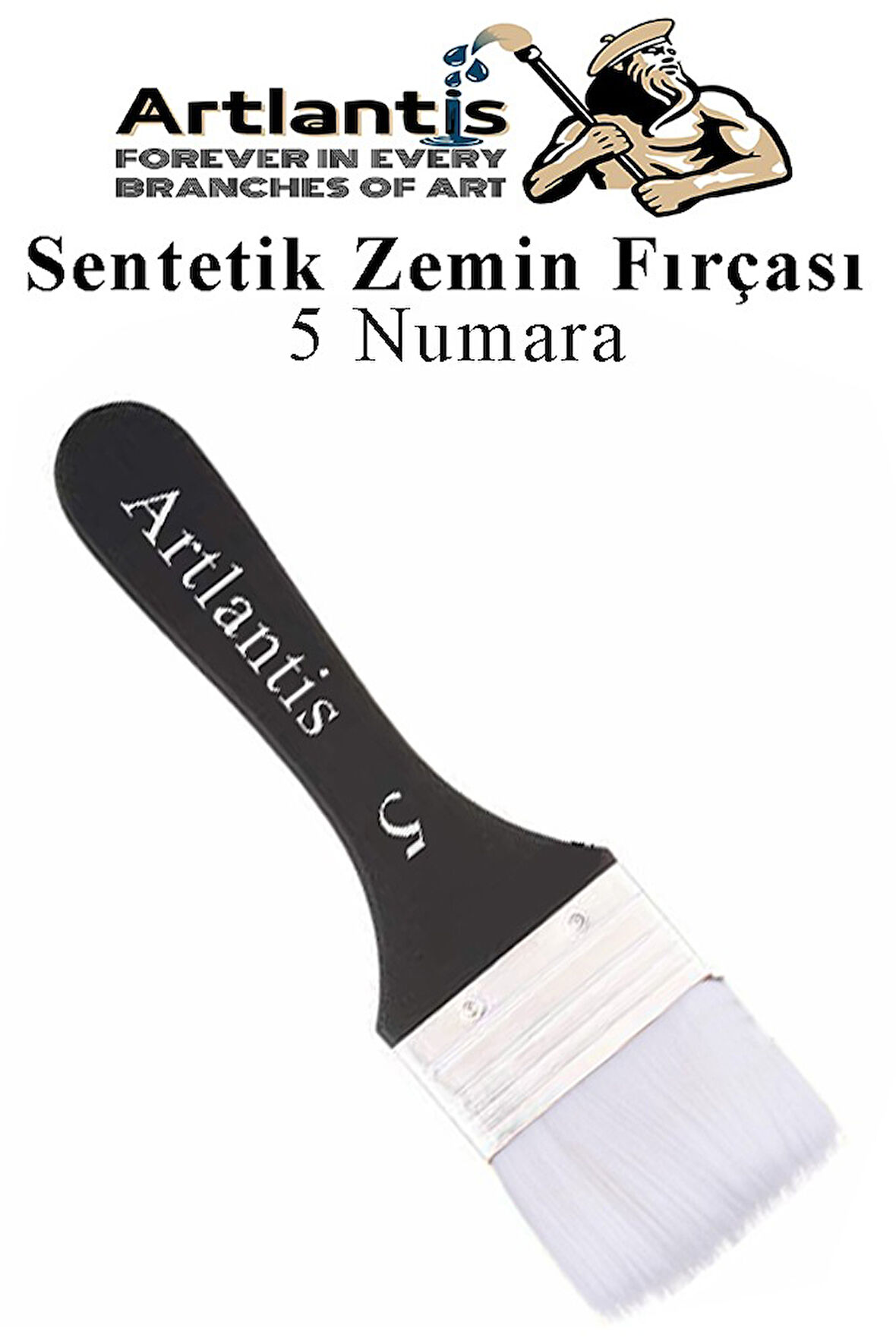 Zemin Fırçası 5 Numara 1 Adet Siyah Saplı Beyaz Fırça Kıllı Sentetik İpek Uçlu Kıl Akrilik Guaj Yağlı Boya Fırçası Zemin
