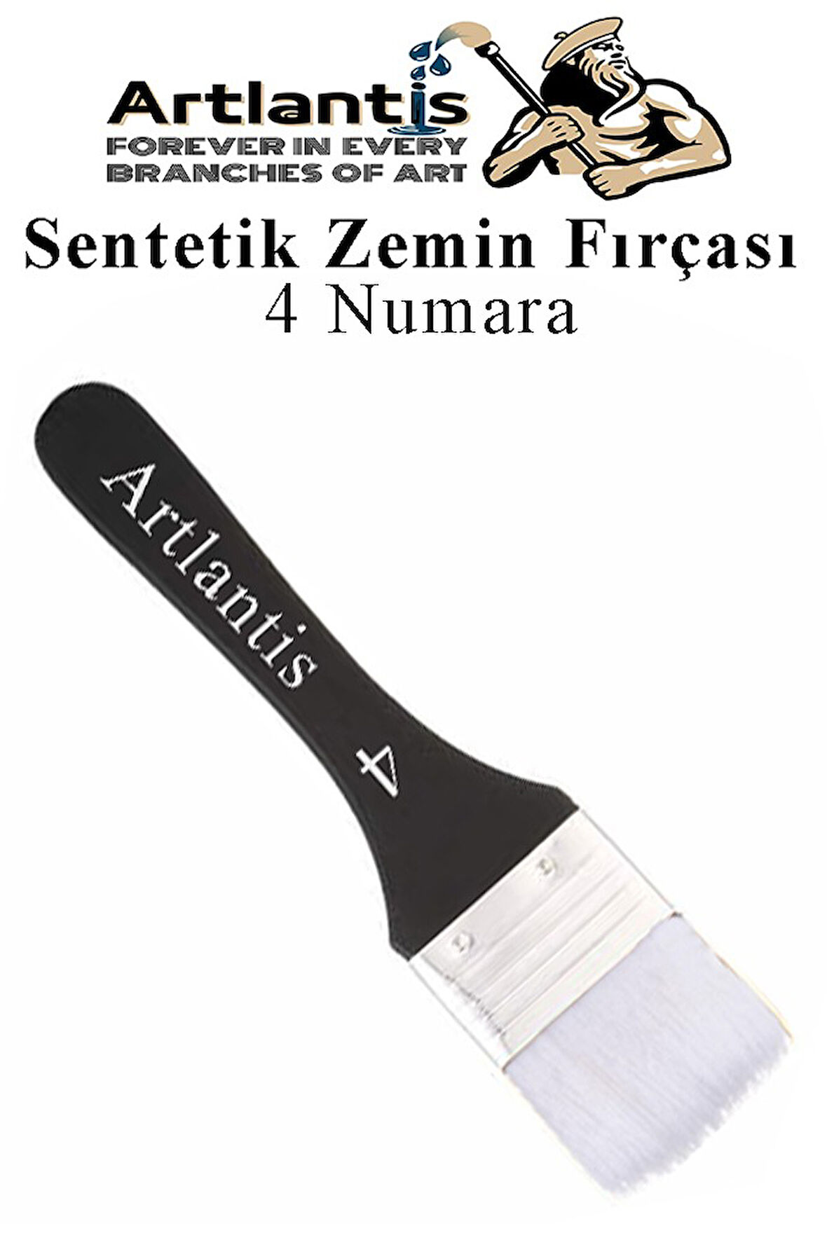 Zemin Fırçası 4 Numara 1 Adet Siyah Saplı Beyaz Fırça Kıllı Sentetik İpek Uçlu Kıl Akrilik Guaj Yağlı Boya Fırçası Zemin
