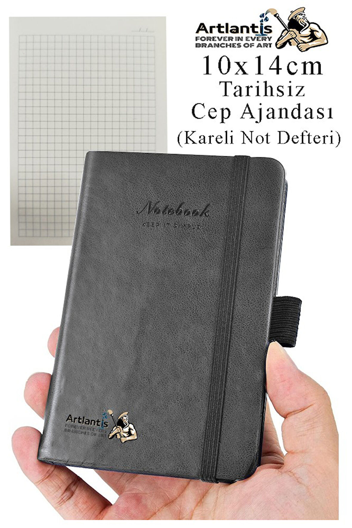 Sert Kapak Tarihsiz Ajanda 10x14 cm 1 Adet Sert Kapak Lastikli Not Defteri Cep Ajandası Kareli Kalem Tutuculu Thermo