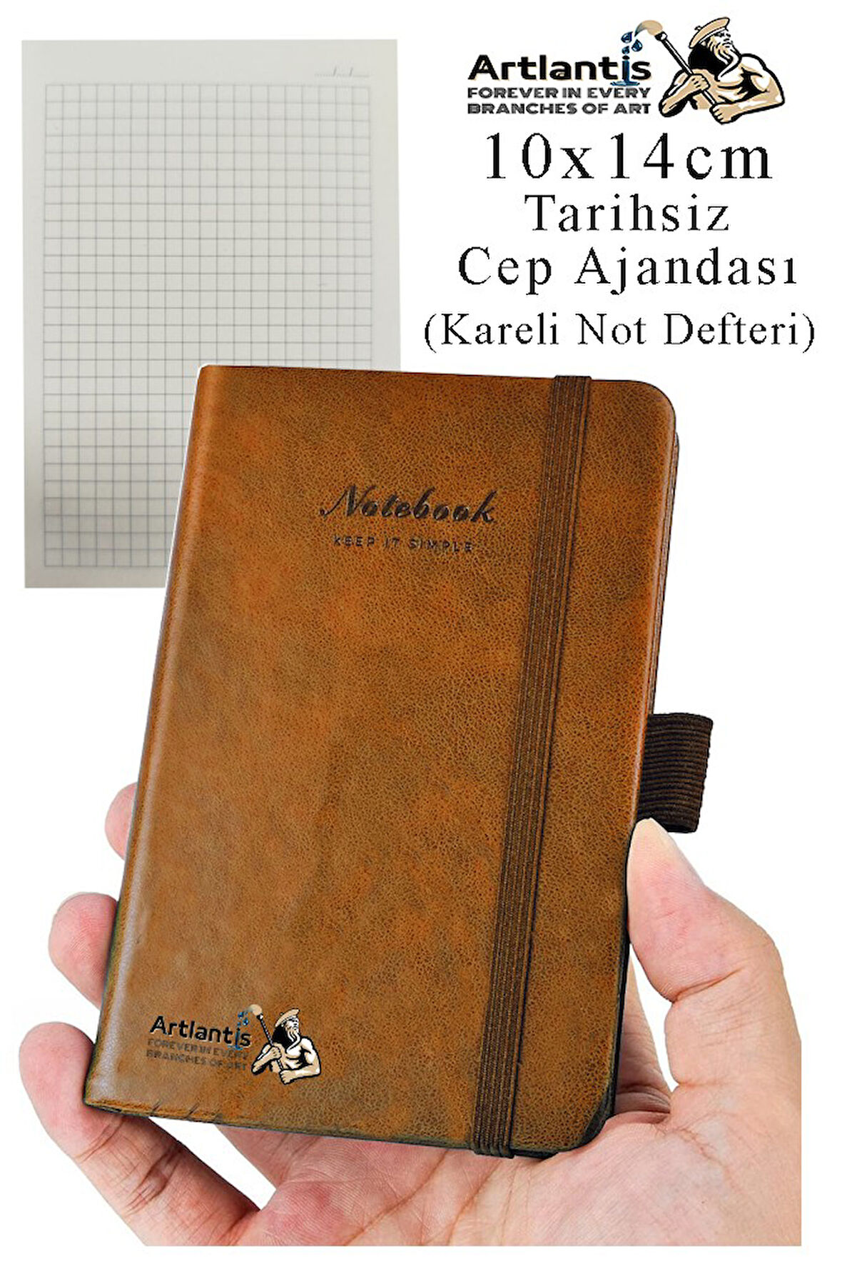 Sert Kapak Tarihsiz Ajanda 10x14 cm 1 Adet Sert Kapak Lastikli Not Defteri Cep Ajandası Kareli Kalem Tutuculu Thermo