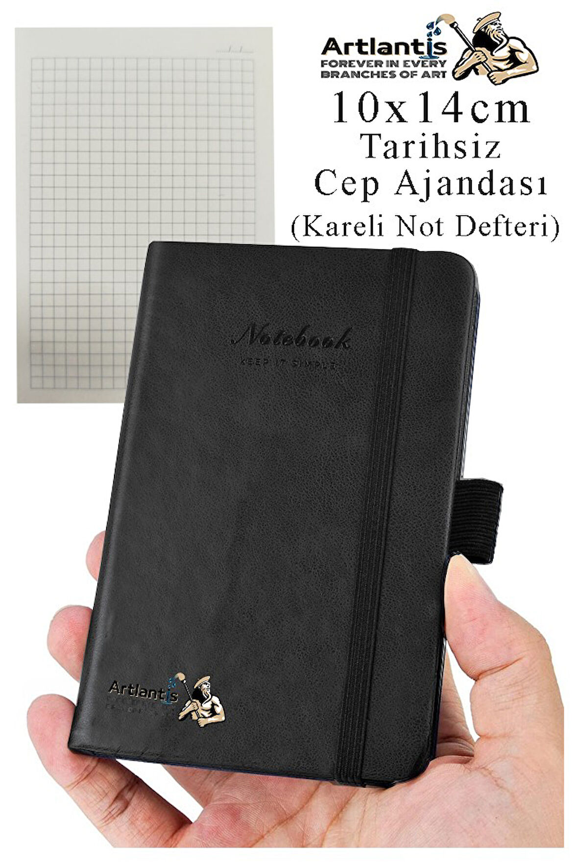 Sert Kapak Tarihsiz Ajanda 10x14 cm 1 Adet Sert Kapak Lastikli Not Defteri Cep Ajandası Kareli Kalem Tutuculu Thermo