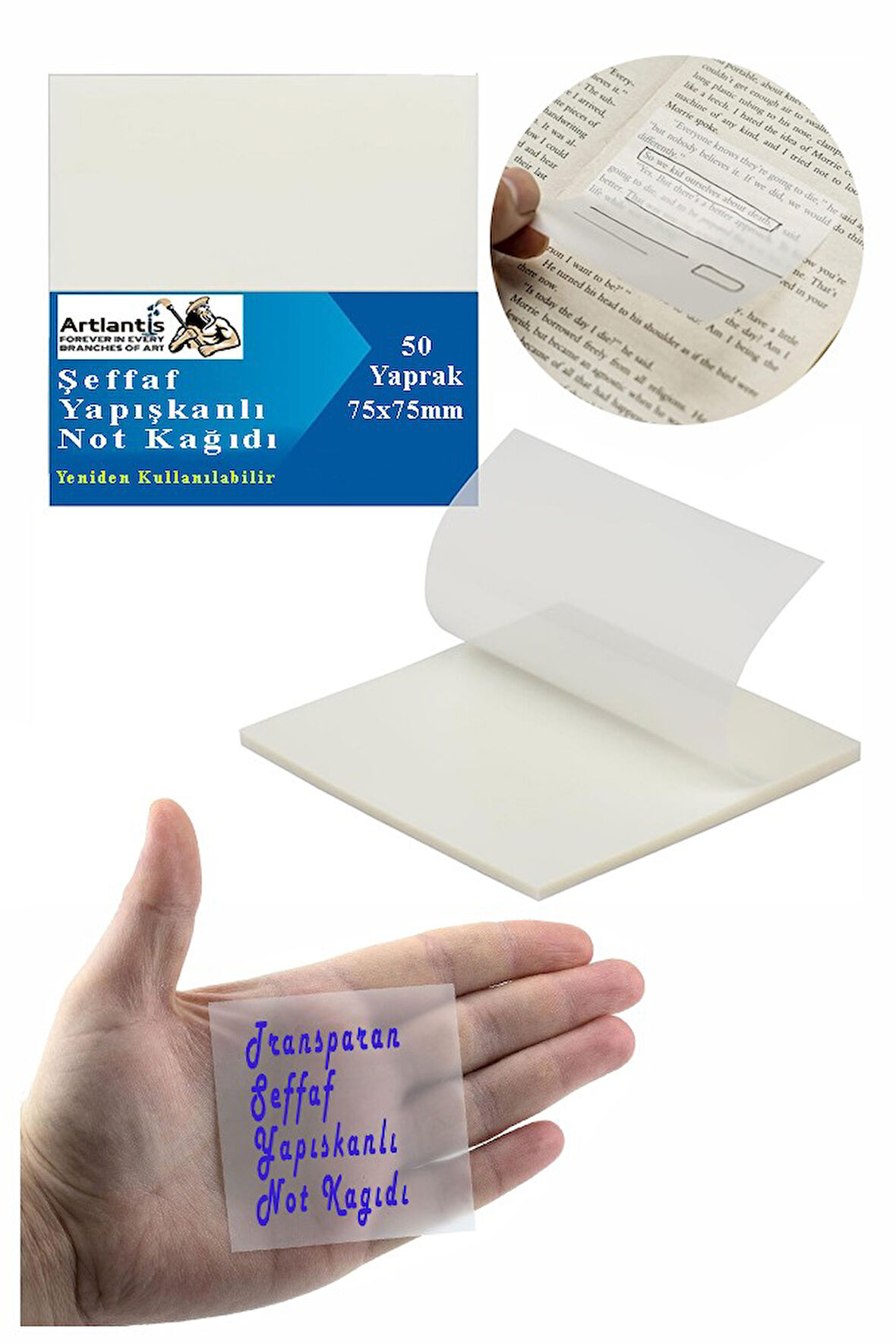 Yapışkanlı Şeffaf Not Kağıdı 50 Yaprak 1 Paket Kare Transparan Postit 75x75mm Yarı Saydam İşaretleyici Aydınger Not