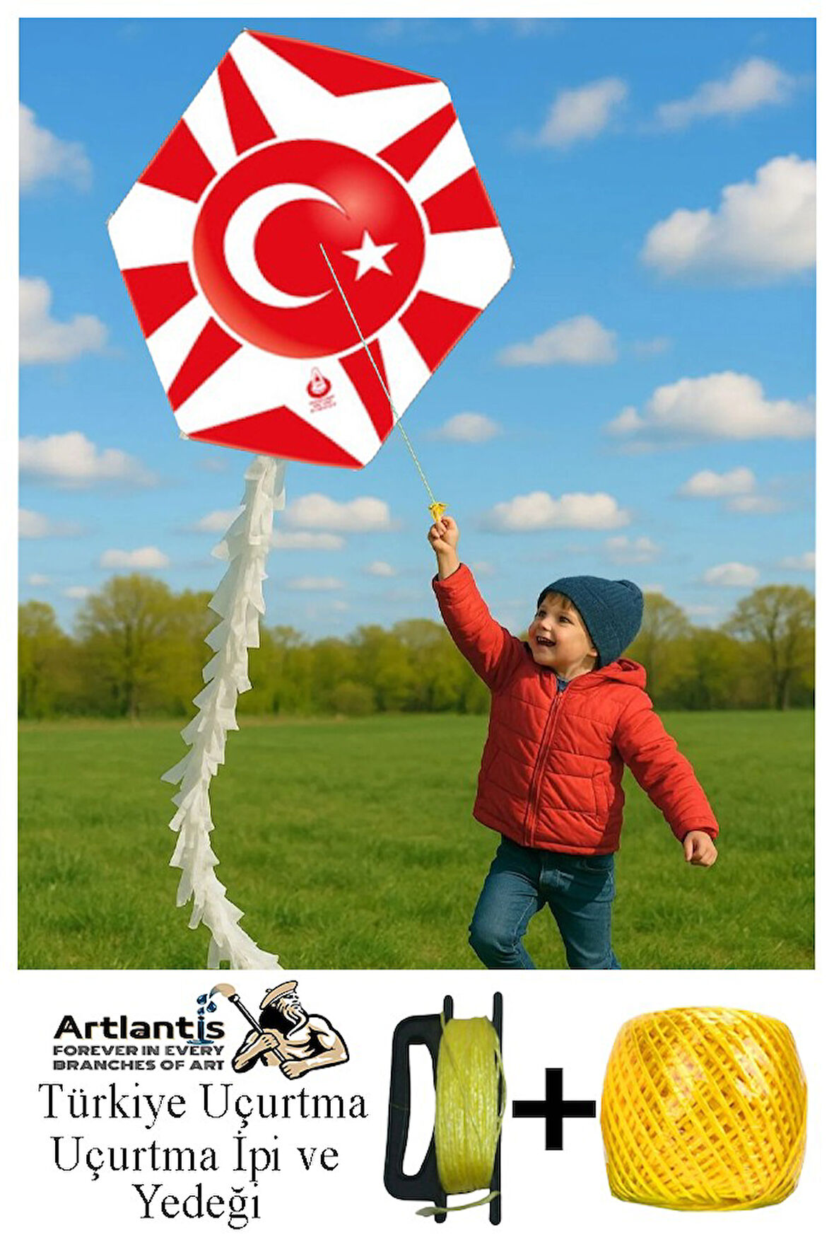 Renkli Uçurtma Çıtalı Yedek İpli 1 Paket Uçurması Kolay Uçurtma Ahşap Çıtalı Kuyruklu Çocuklar ve Yetişkinler İçin