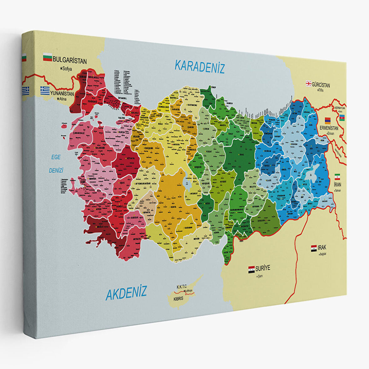 Harita Sepeti Türkiye Haritası Kanvas Tablo İl ve İlçeli Ayrıntılı Eğitici Komşulu Tablo 3021