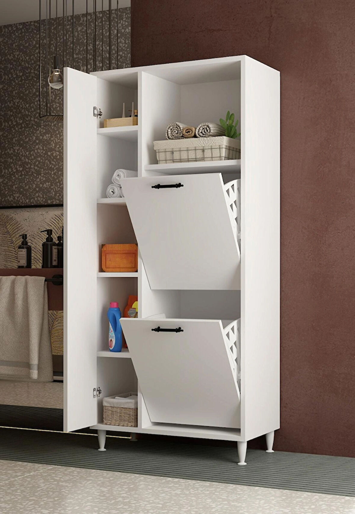 Menekşe 2li Çamaşır Sepetli Çok Amaçlı Dolap