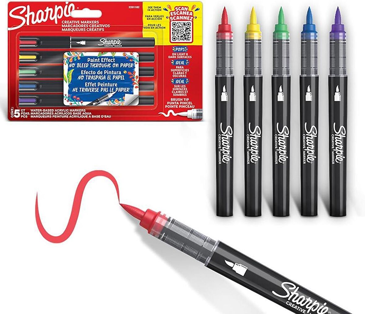 Sharpie Acrylic Paint Markers 5'li Fırça Uç Akrilik Markör Kalem Seti 2201182