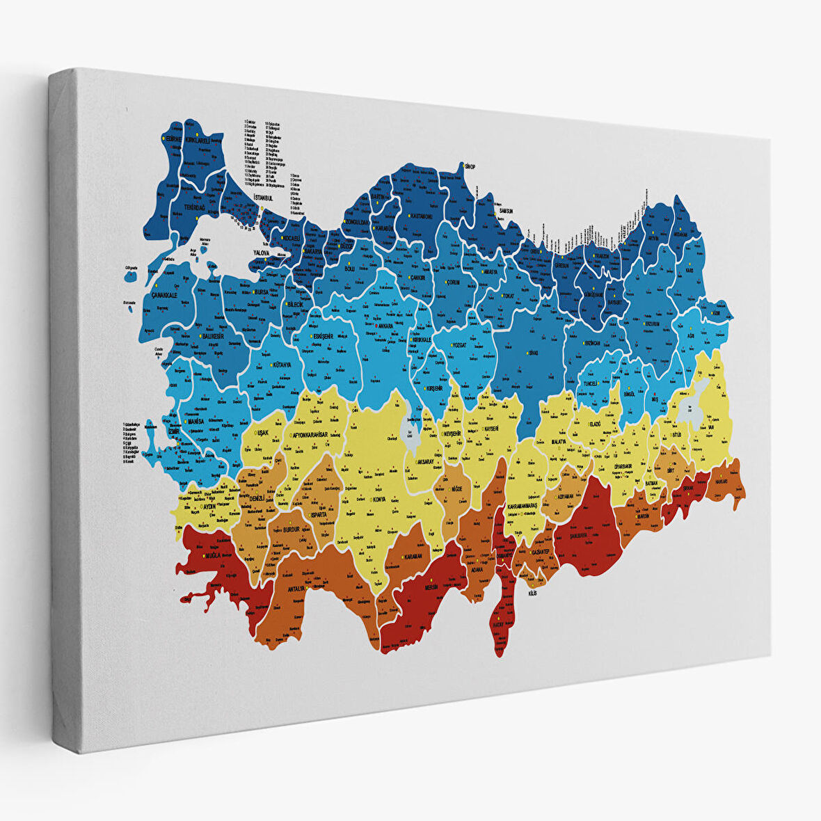 Harita Sepeti Türkiye Haritası Kanvas Tablo İl ve İlçeli Ayrıntılı Eğitici Dekoratif Tablo 3026