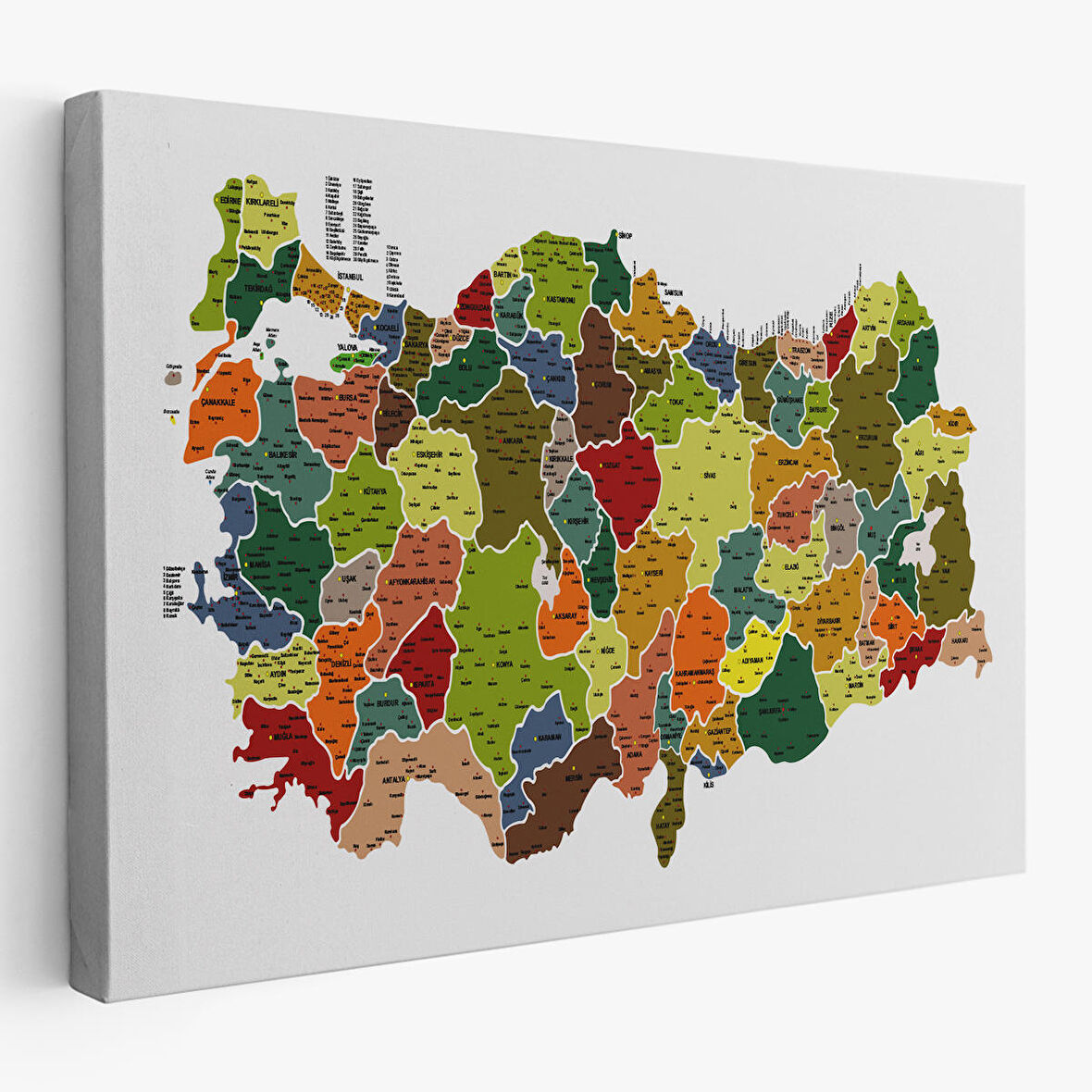 Harita Sepeti Türkiye Haritası Kanvas Tablo İl ve İlçeli Ayrıntılı Eğitici Dekoratif Tablo 3028