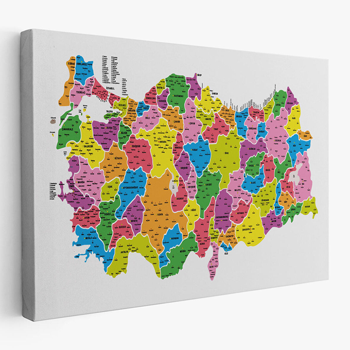 Harita Sepeti Türkiye Haritası Kanvas Tablo İl ve İlçeli Ayrıntılı Eğitici Dekoratif Tablo 3029