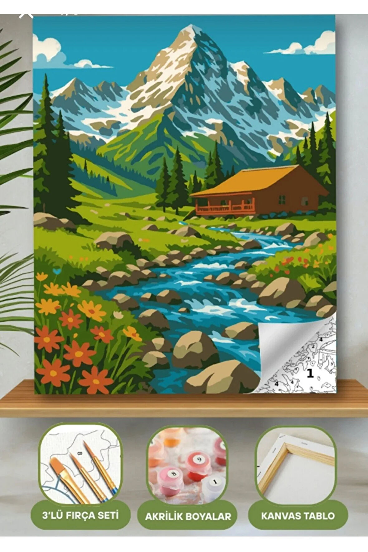 Sayılarla Boyama Seti 40x50 Cm (Çıtalı) Fırça Boya Dahil Numaralı Tuval Şelale Manzara