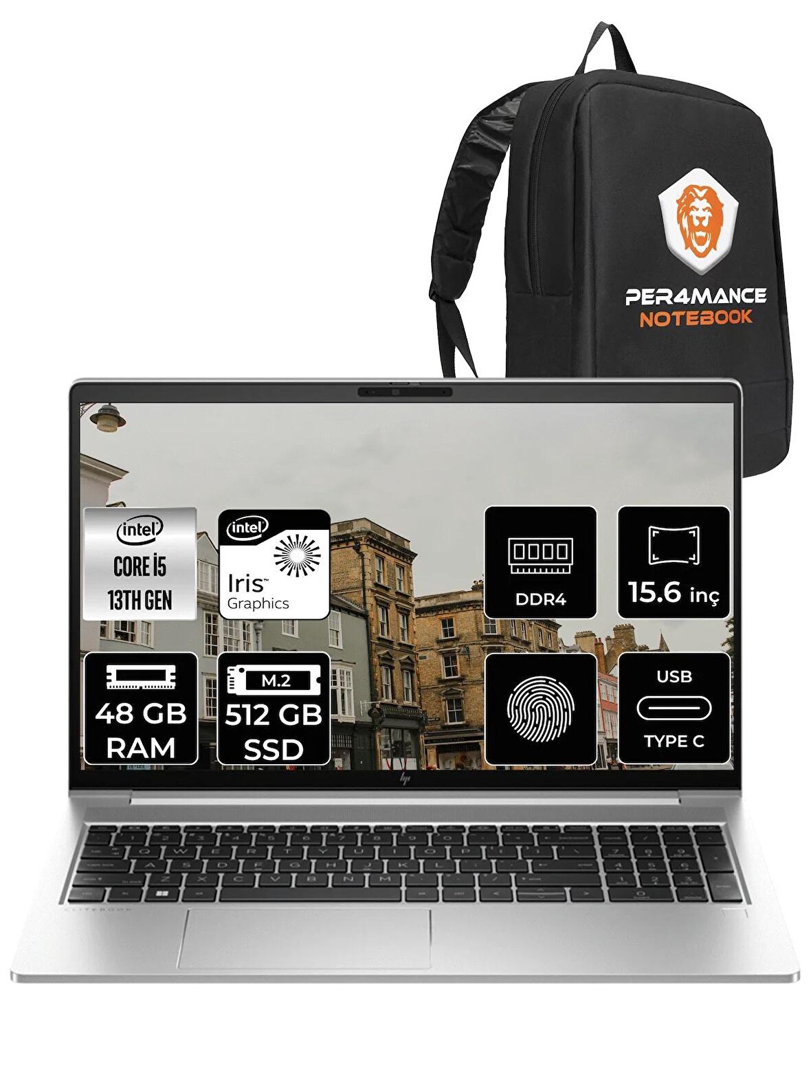 HP Elitebook 650 G10 i5 1335U 48GB RAM 512GB SSD 15.6'' FHD FDOS 8A573EA & PER4 ÇANTA