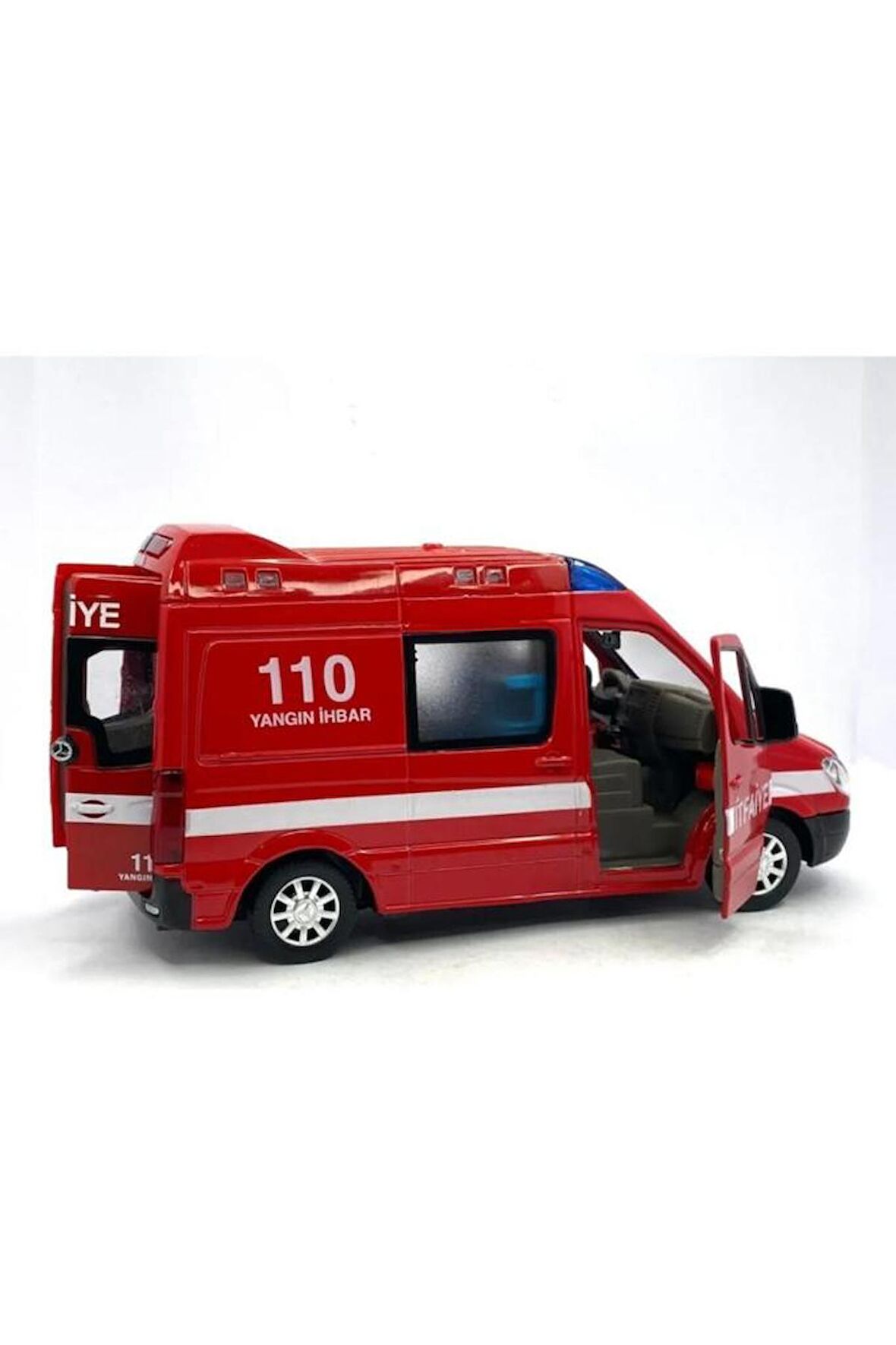 Diecast Metal İTFAİYE Mercedes Sprinter Çek Bırak Işıklı Siren Sesli 14 Cm kapıları açılır