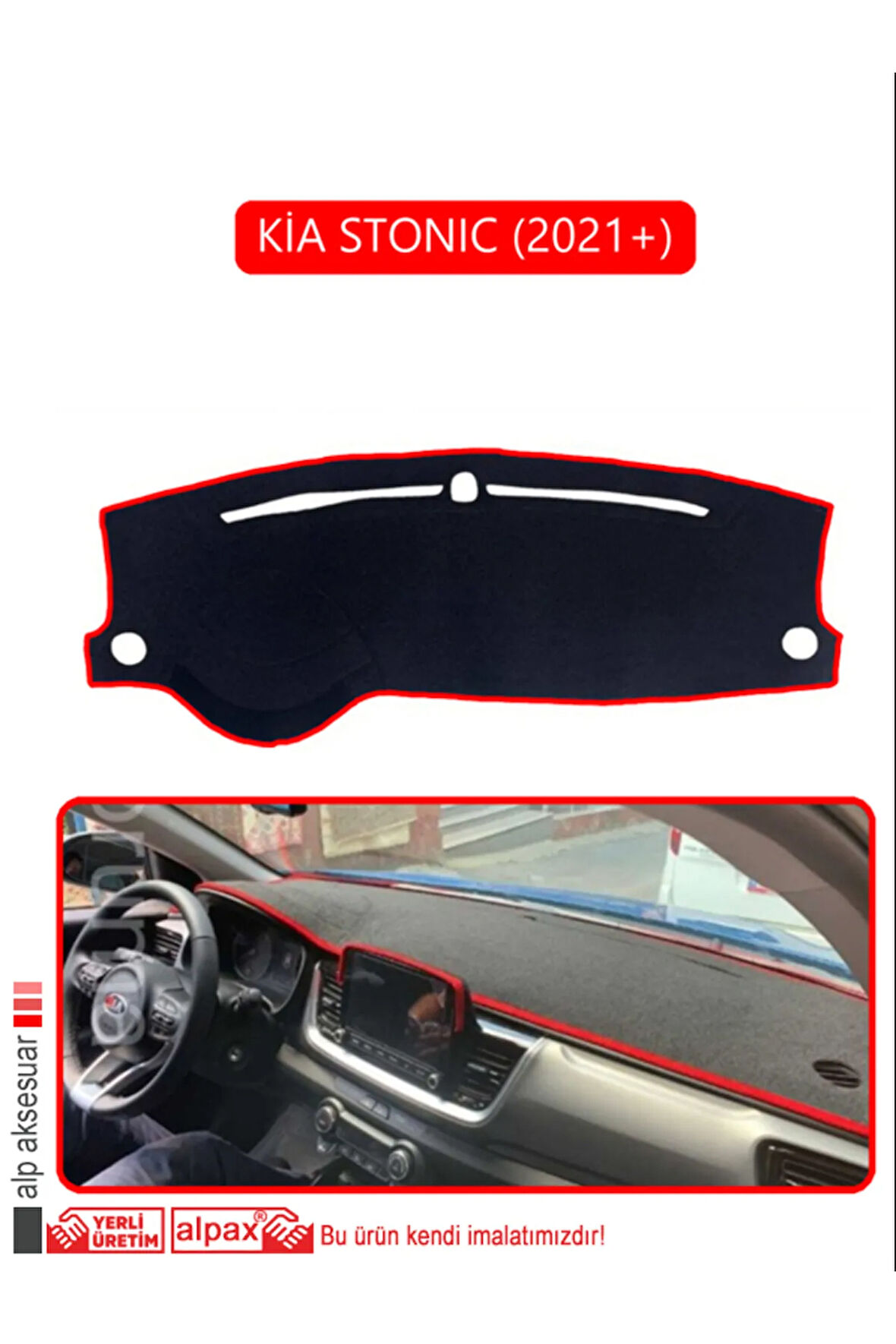 Kia Stonıc 2021+ Torpido Koruma  Halısı -  Kırmızı Kenar