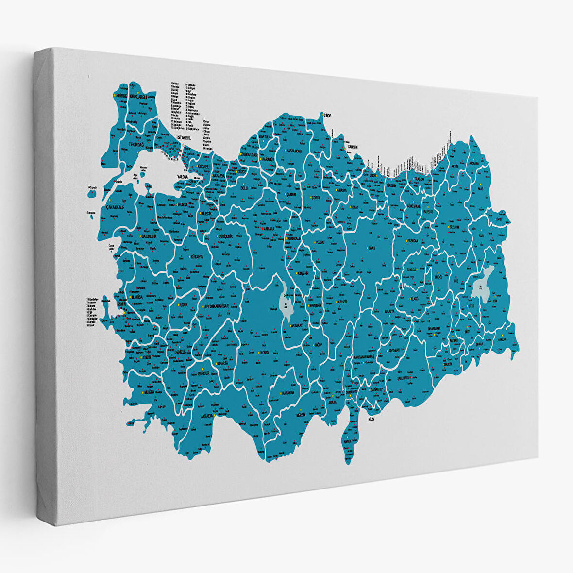 Harita Sepeti Türkiye Haritası Kanvas Tablo İl ve İlçeli Ayrıntılı Eğitici Dekoratif Tablo 3031