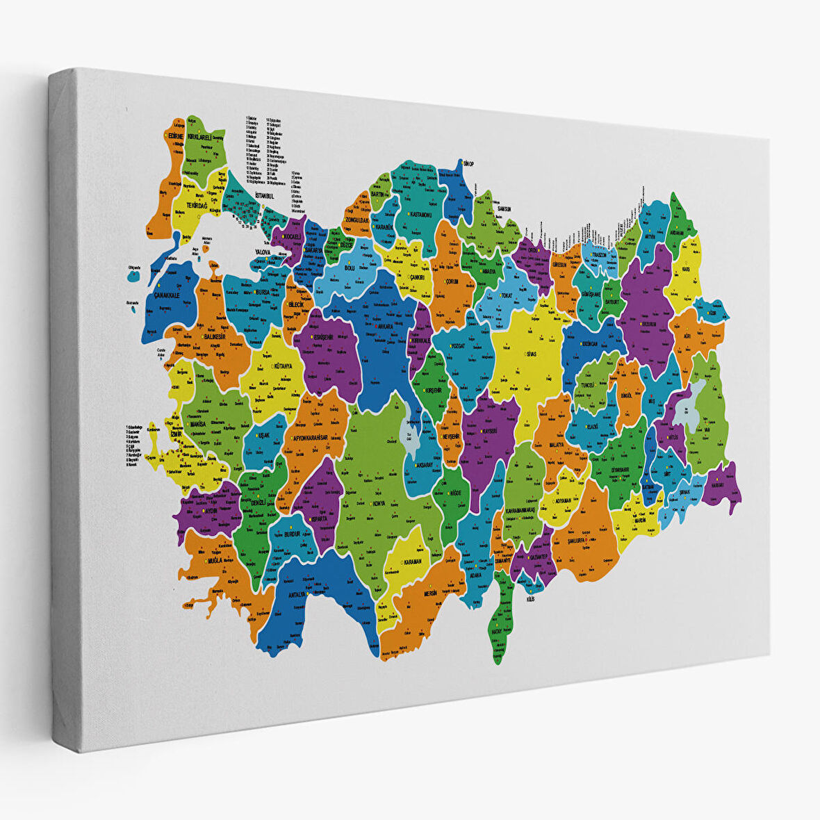 Harita Sepeti Türkiye Haritası Kanvas Tablo İl ve İlçeli Ayrıntılı Eğitici Dekoratif Tablo 3032