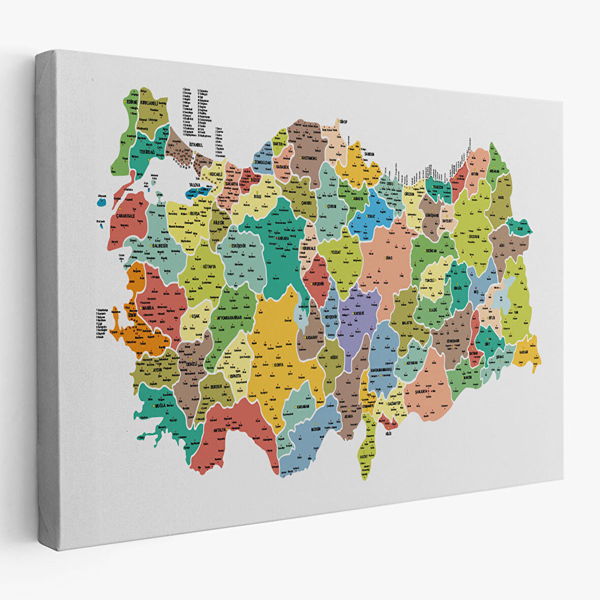 Harita Sepeti Türkiye Haritası Kanvas Tablo İl ve İlçeli Ayrıntılı Eğitici Dekoratif Tablo 3034