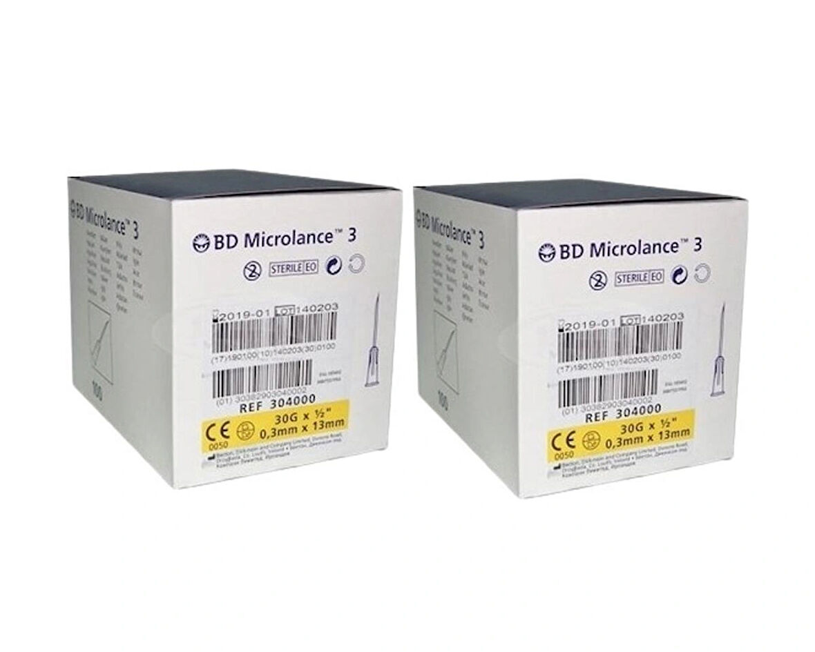 BD Microlance 3 | 30G x ½" (0,3 x 13 mm) | Sarı Renk | Steril Enjektör İğnesi | 2 Kutu (Toplam 200 Adet) | Luer Lock / Slip Uyumlu
