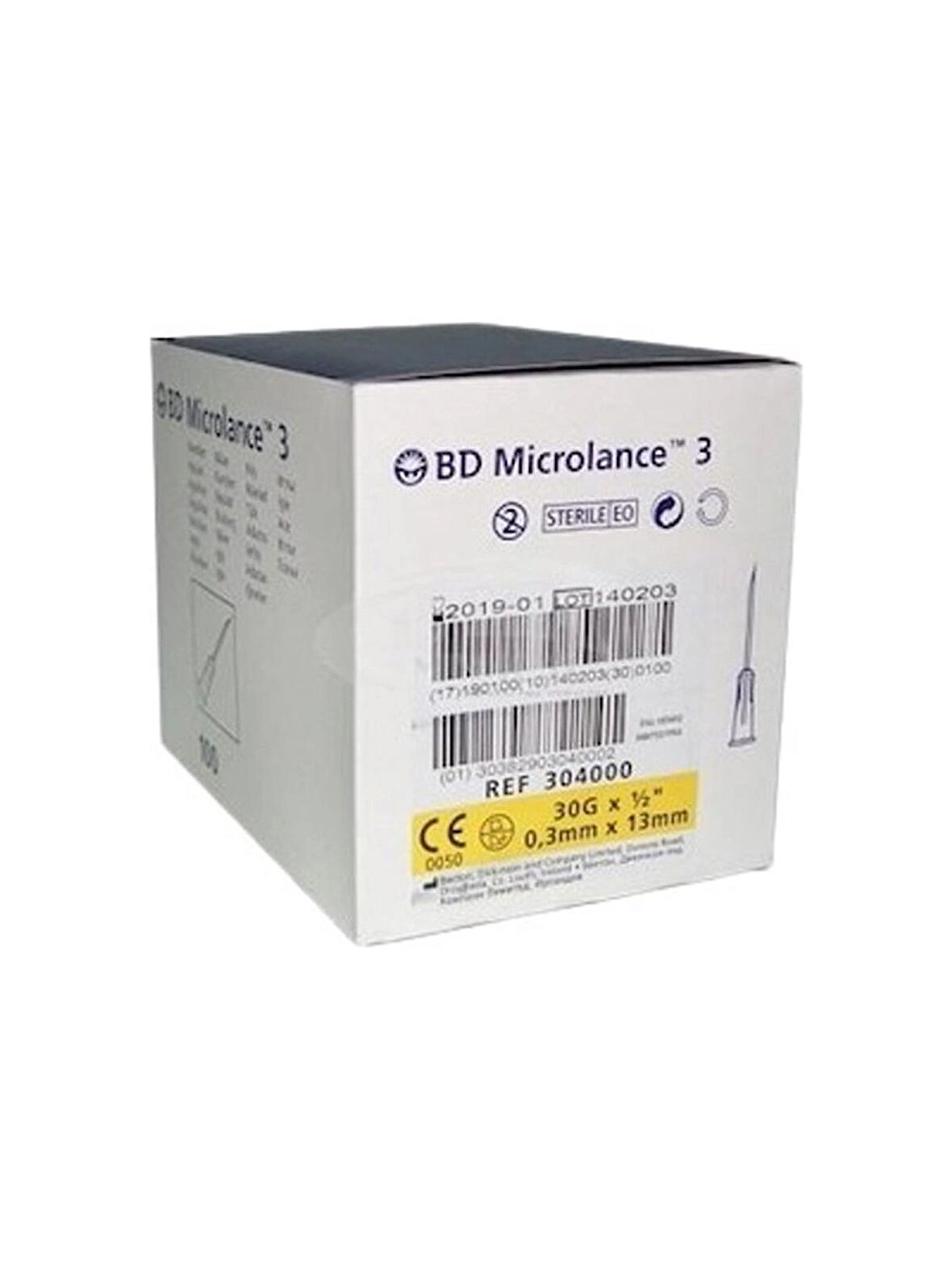 BD Microlance 3 | 30G x ½" (0,3 x 13 mm) | Sarı Renk | Steril Enjektör İğnesi | 100’lü Kutu | Luer Lock / Slip Uyumlu